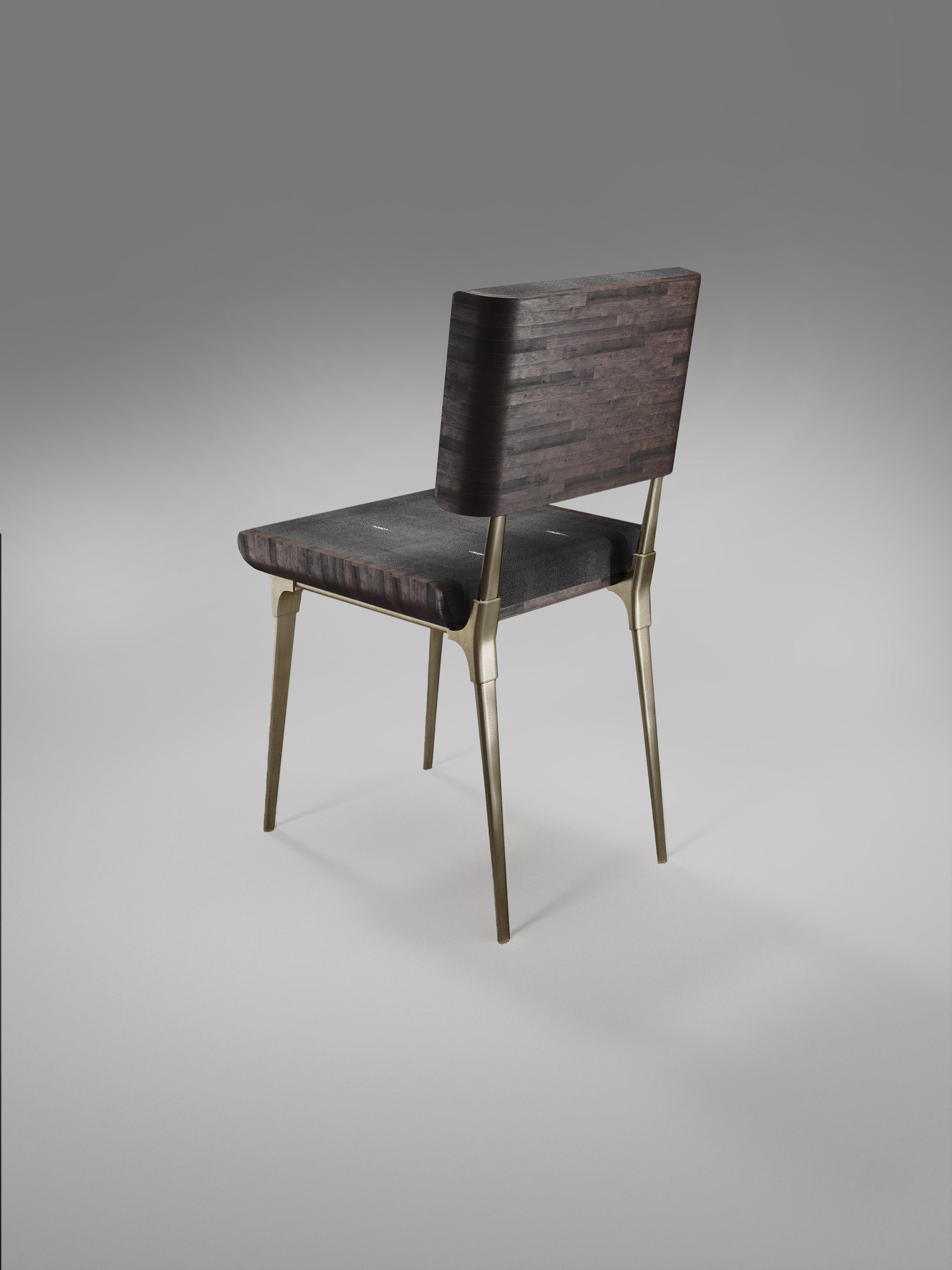 Contemporary Shagreen Chair with Palmwood and Bronze-Patina Brass Details by Kifu Paris For Sale