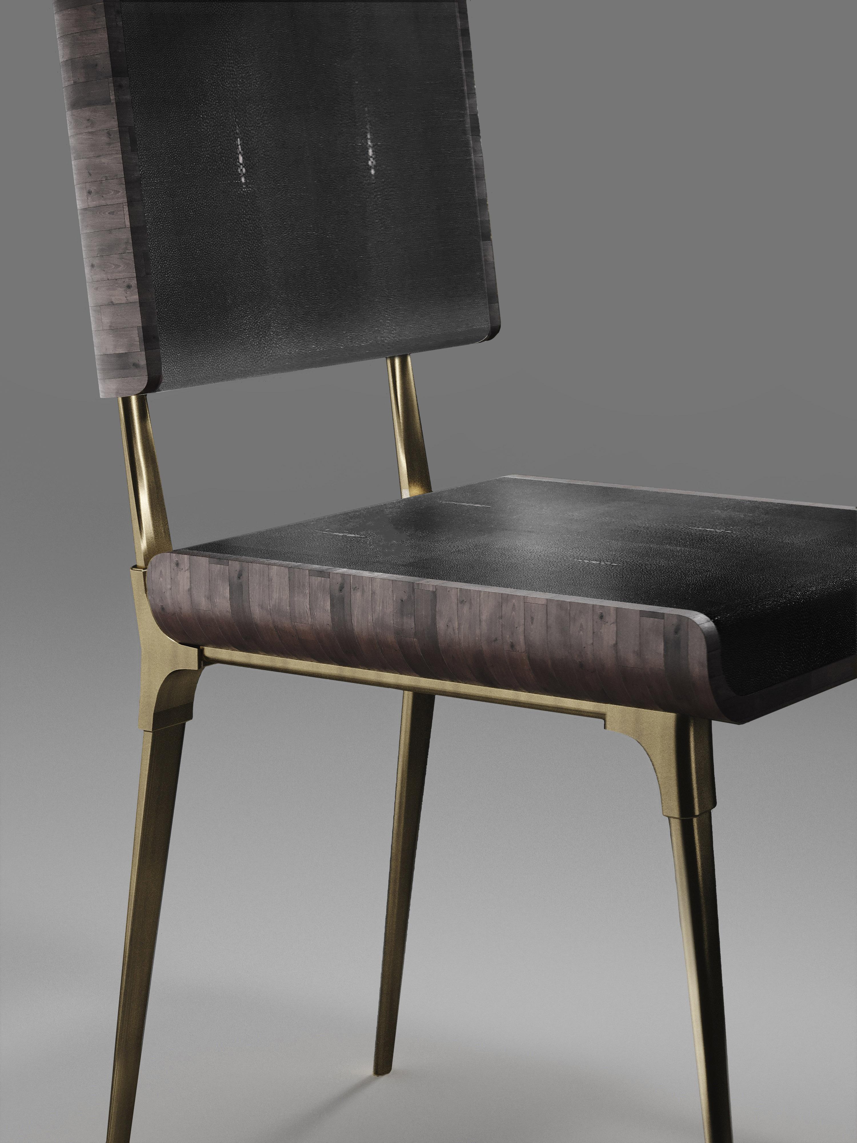 Shagreen Chair with Palmwood and Bronze-Patina Brass Details by Kifu Paris For Sale 1