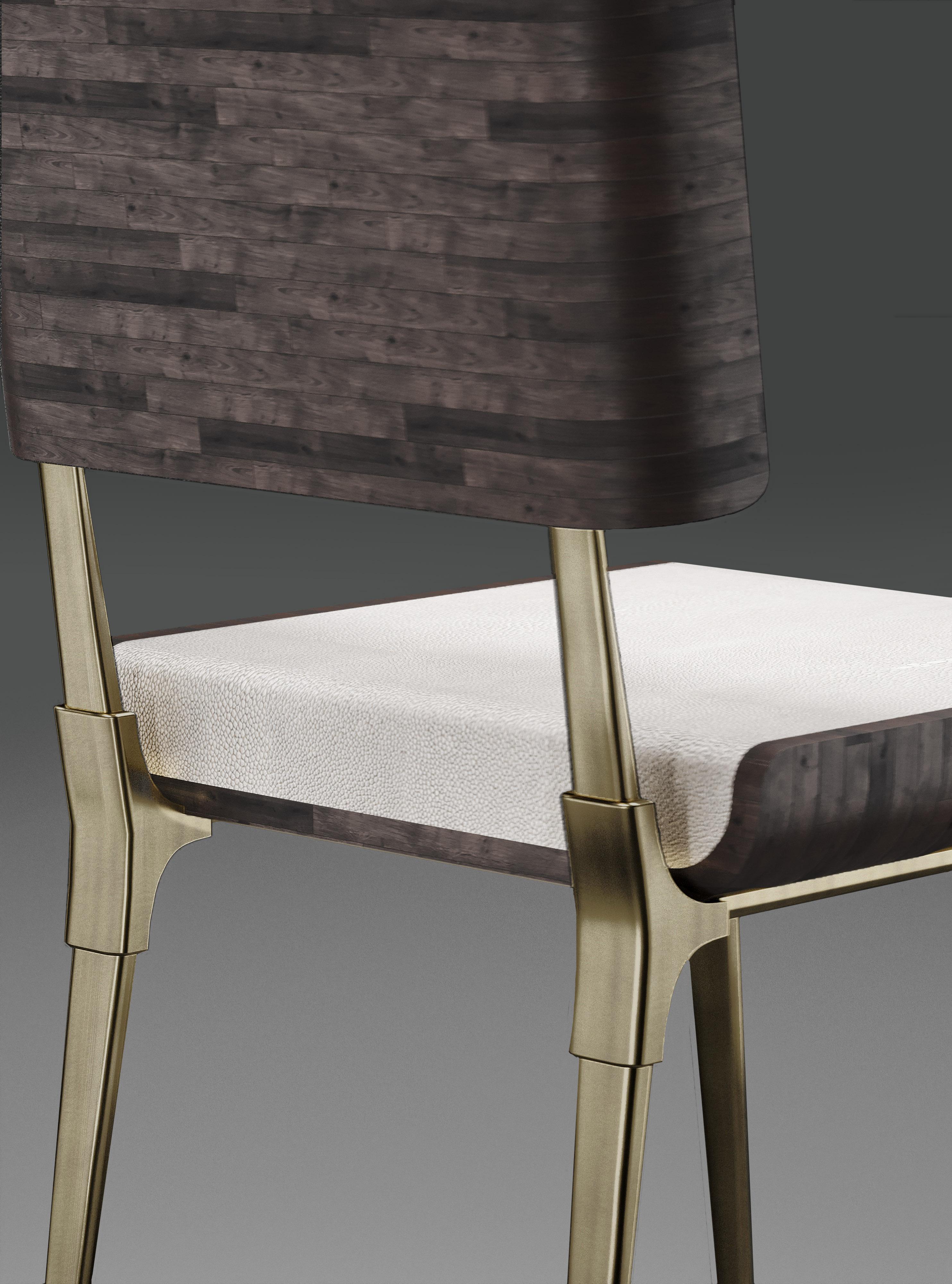 Shagreen Chair with Palmwood and Bronze-Patina Brass Details by Kifu Paris For Sale 2