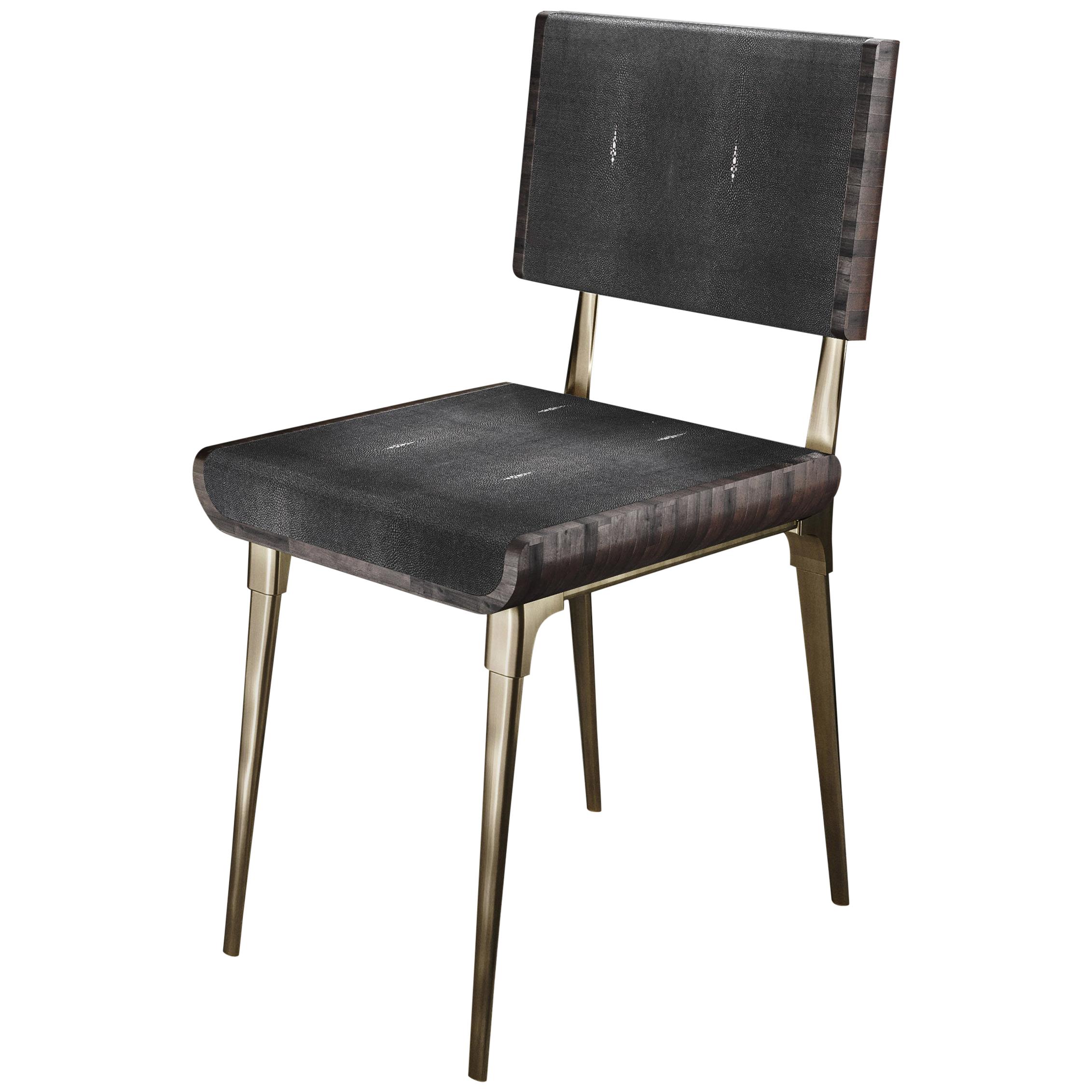 Shagreen Chair with Palmwood and Bronze-Patina Brass Details by Kifu Paris For Sale