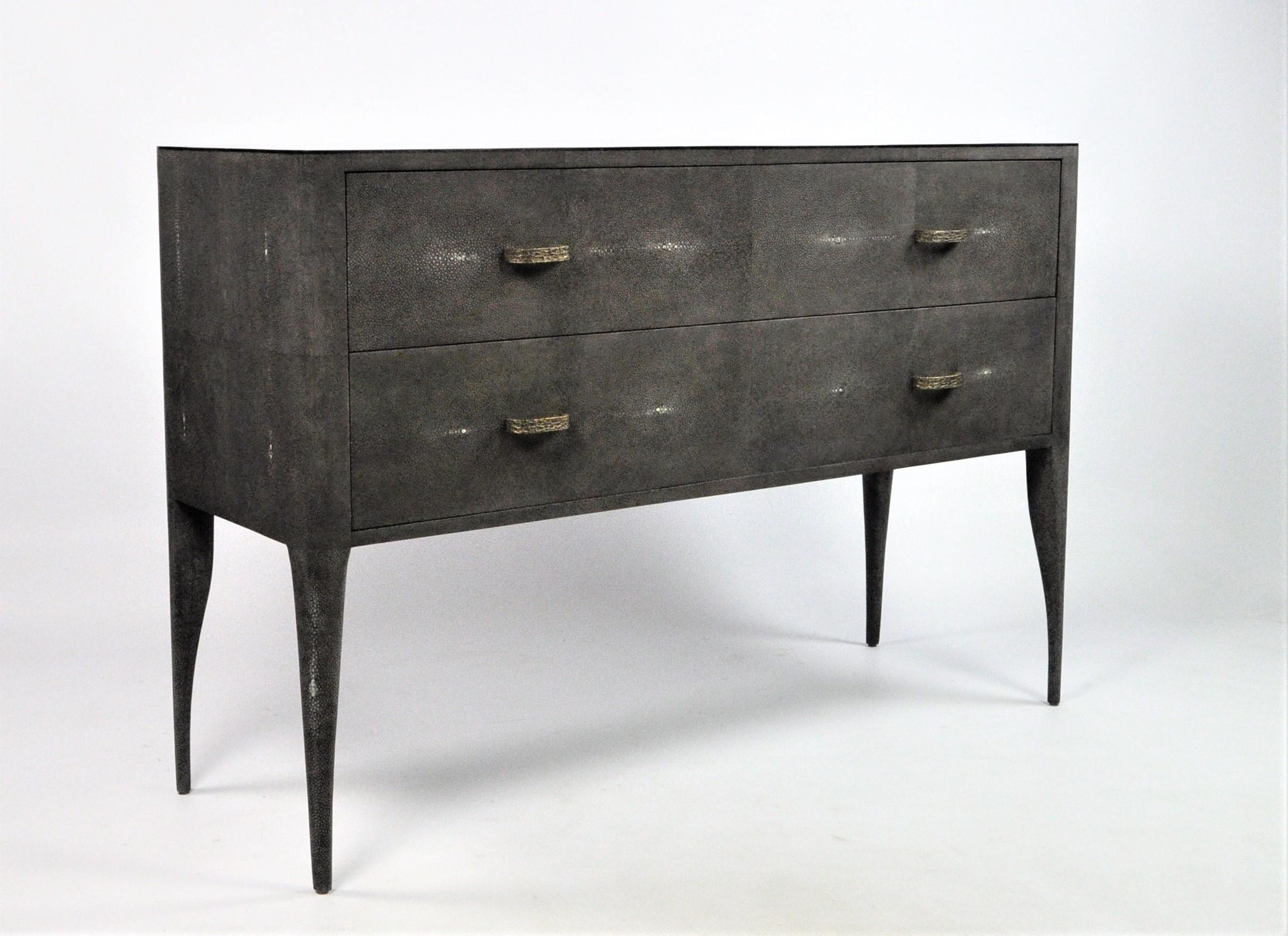 Shagreen Chest of Drawers '2 Drawers' with Black Stone Marquetry by Ginger Brown In New Condition For Sale In Bourguebus, FR