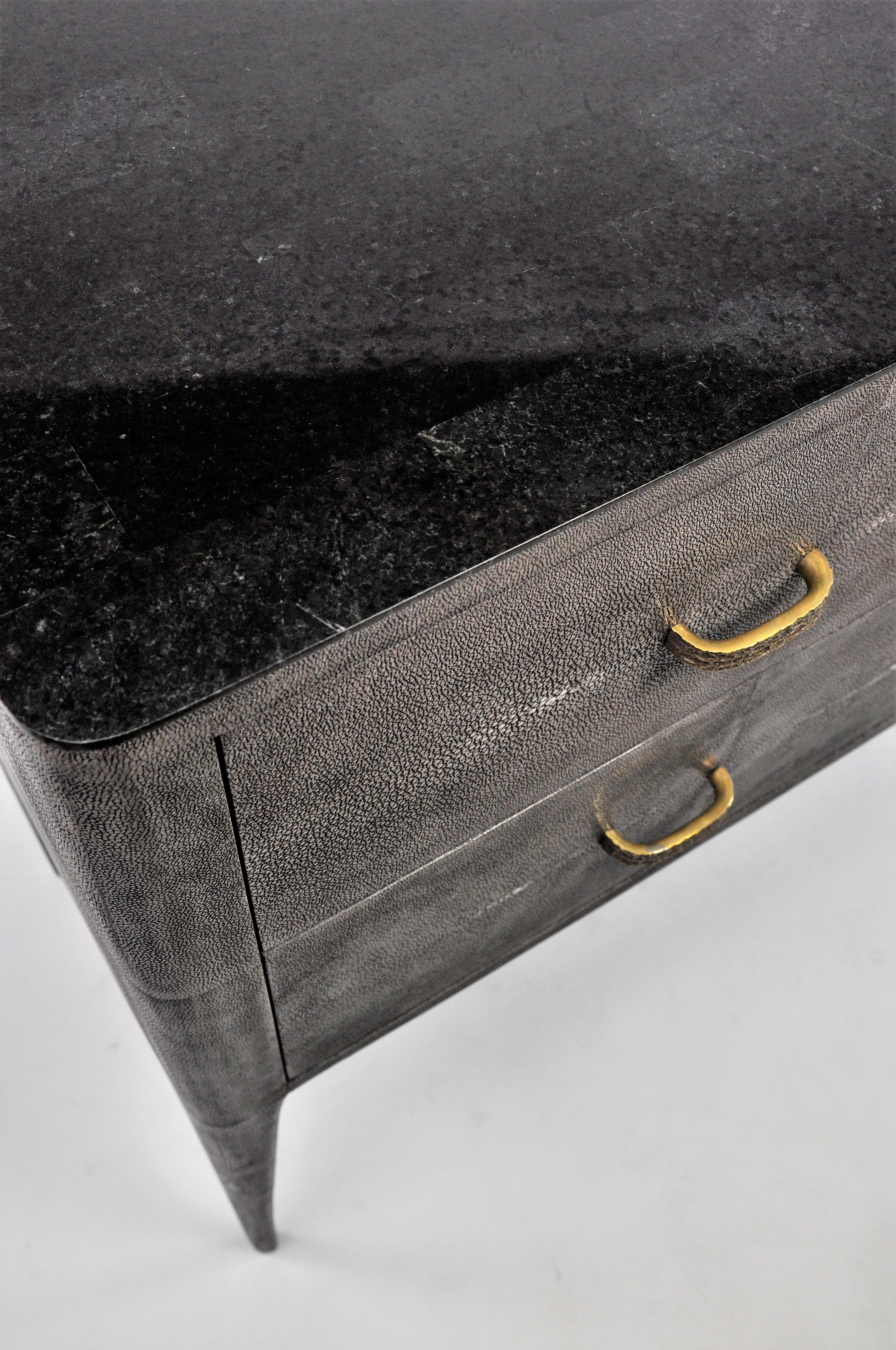 Contemporary Shagreen Chest of Drawers '2 Drawers' with Black Stone Marquetry by Ginger Brown For Sale