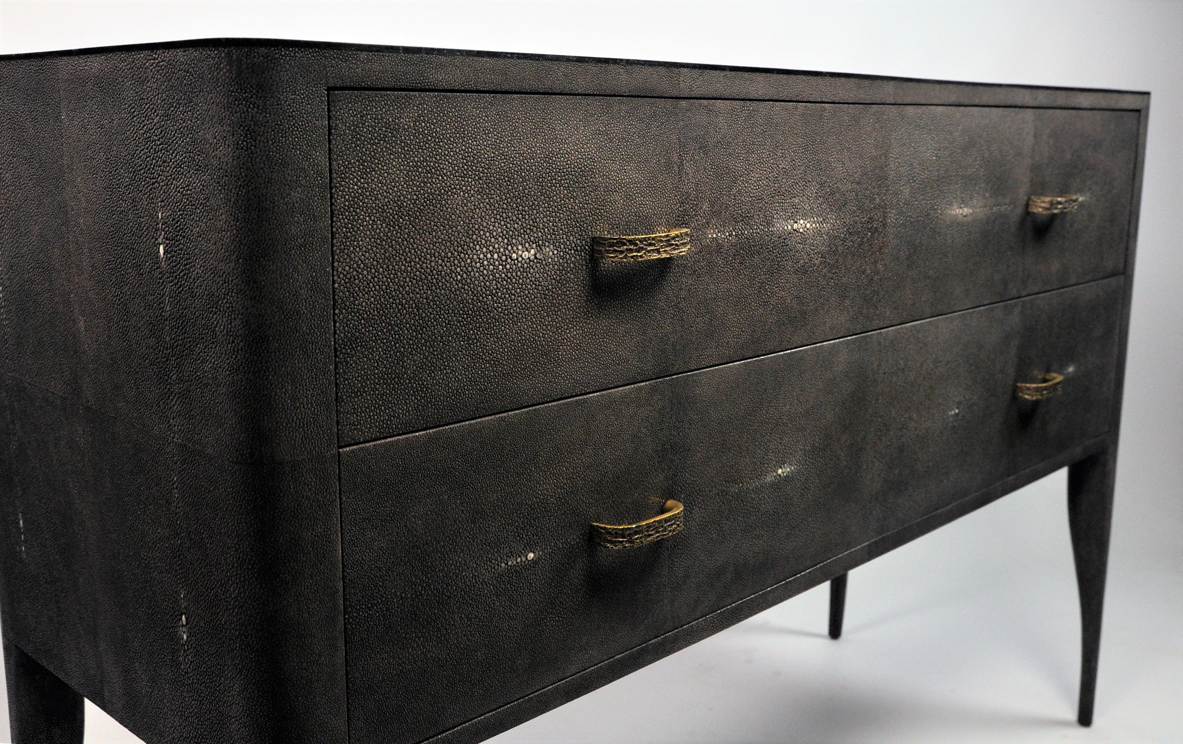 Shagreen Chest of Drawers '2 Drawers' with Black Stone Marquetry by Ginger Brown For Sale 1