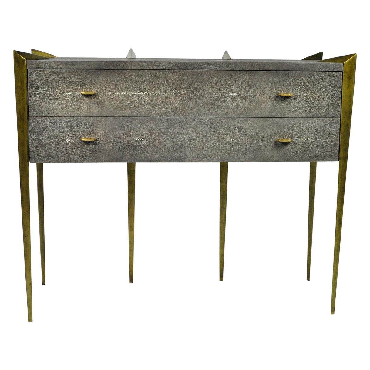 Shagreen Chest of Drawers with Antique Brass Patina Legs by Ginger Brown For Sale