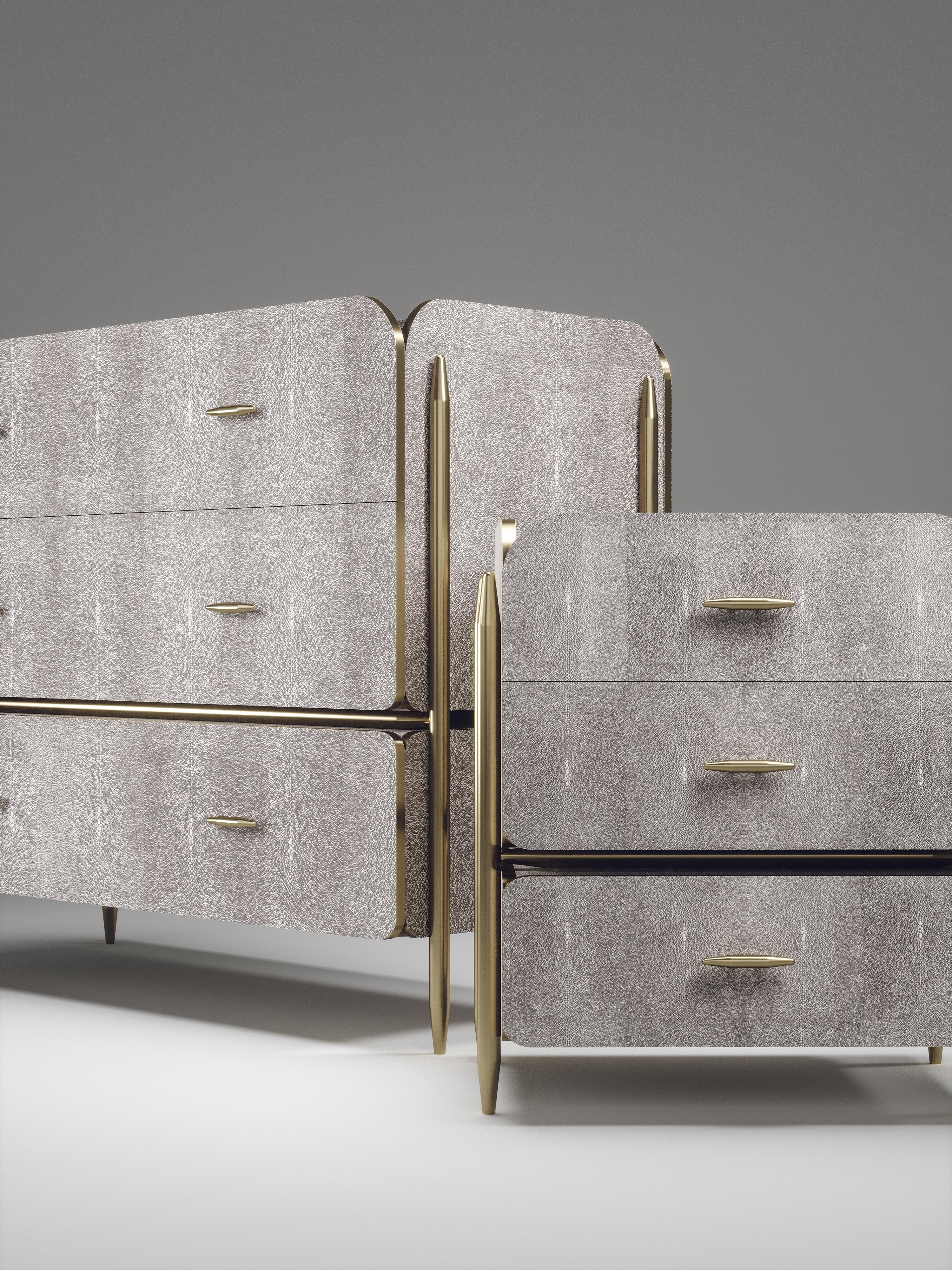 Shagreen Chest of Drawers with Brass Accents by Kifu Paris For Sale 3