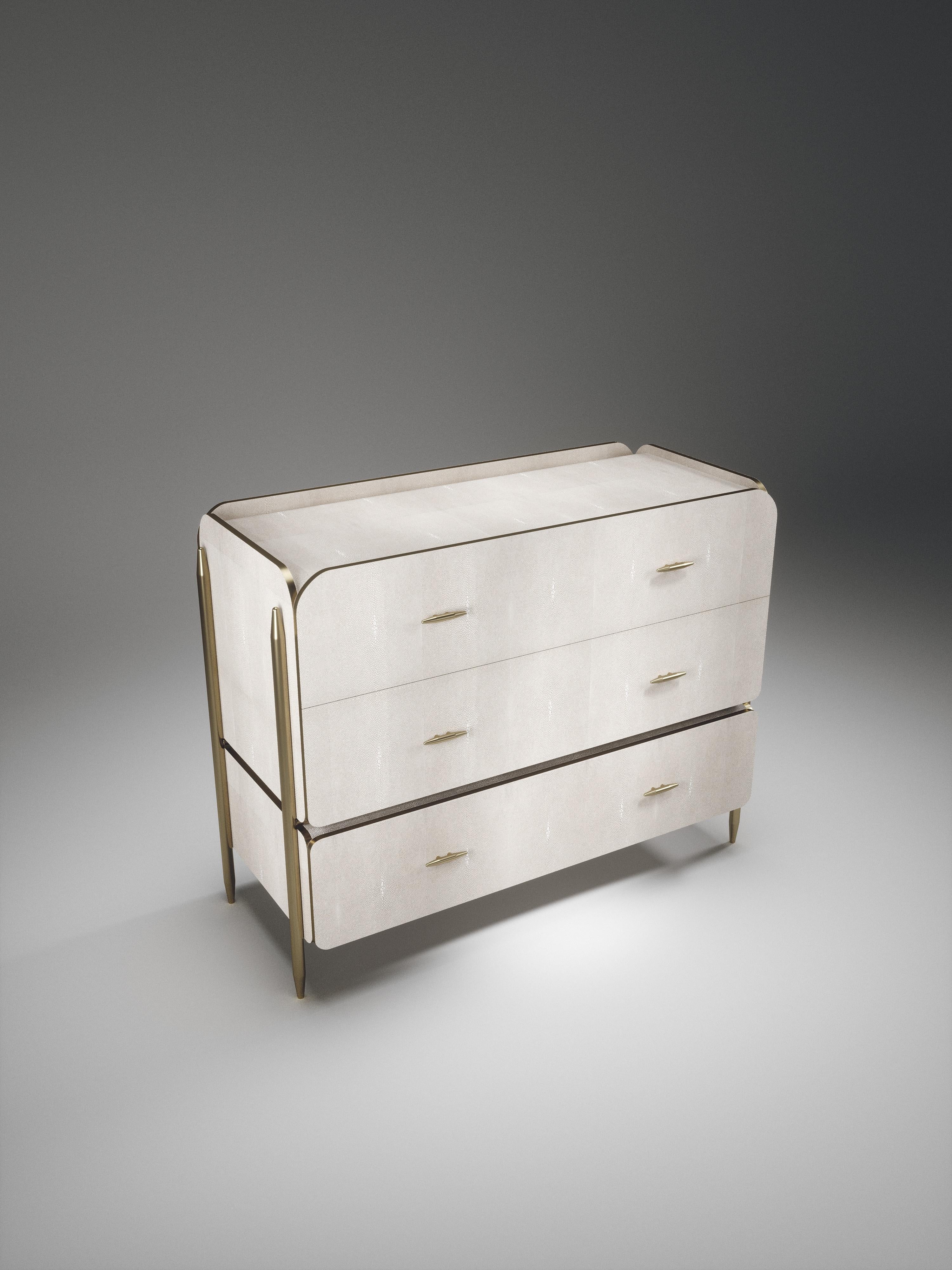 Cassettiera in zigrino con inserti in ottone di Kifu Paris in vendita 3