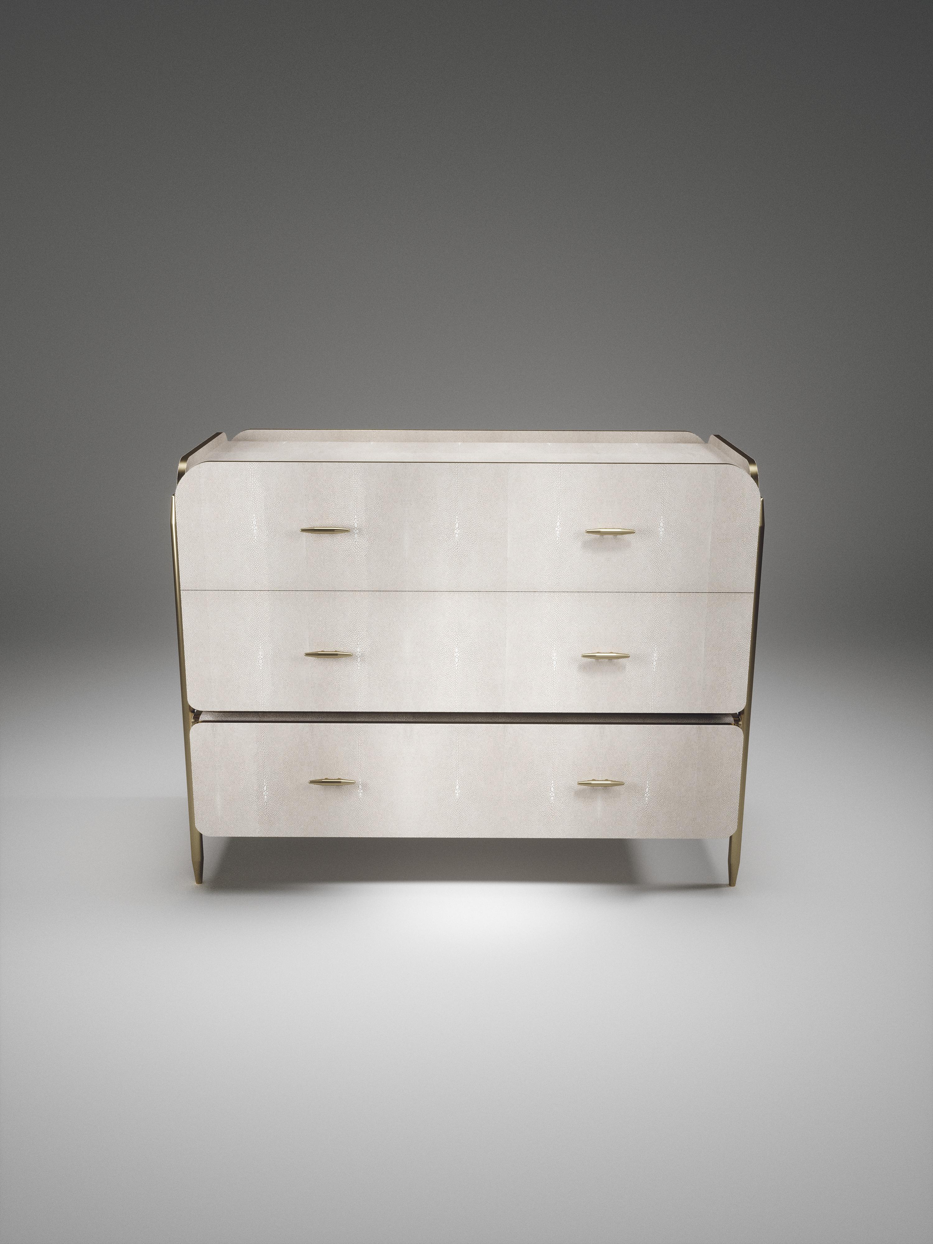 Shagreen Chest of Drawers with Brass Accents by Kifu Paris For Sale 5