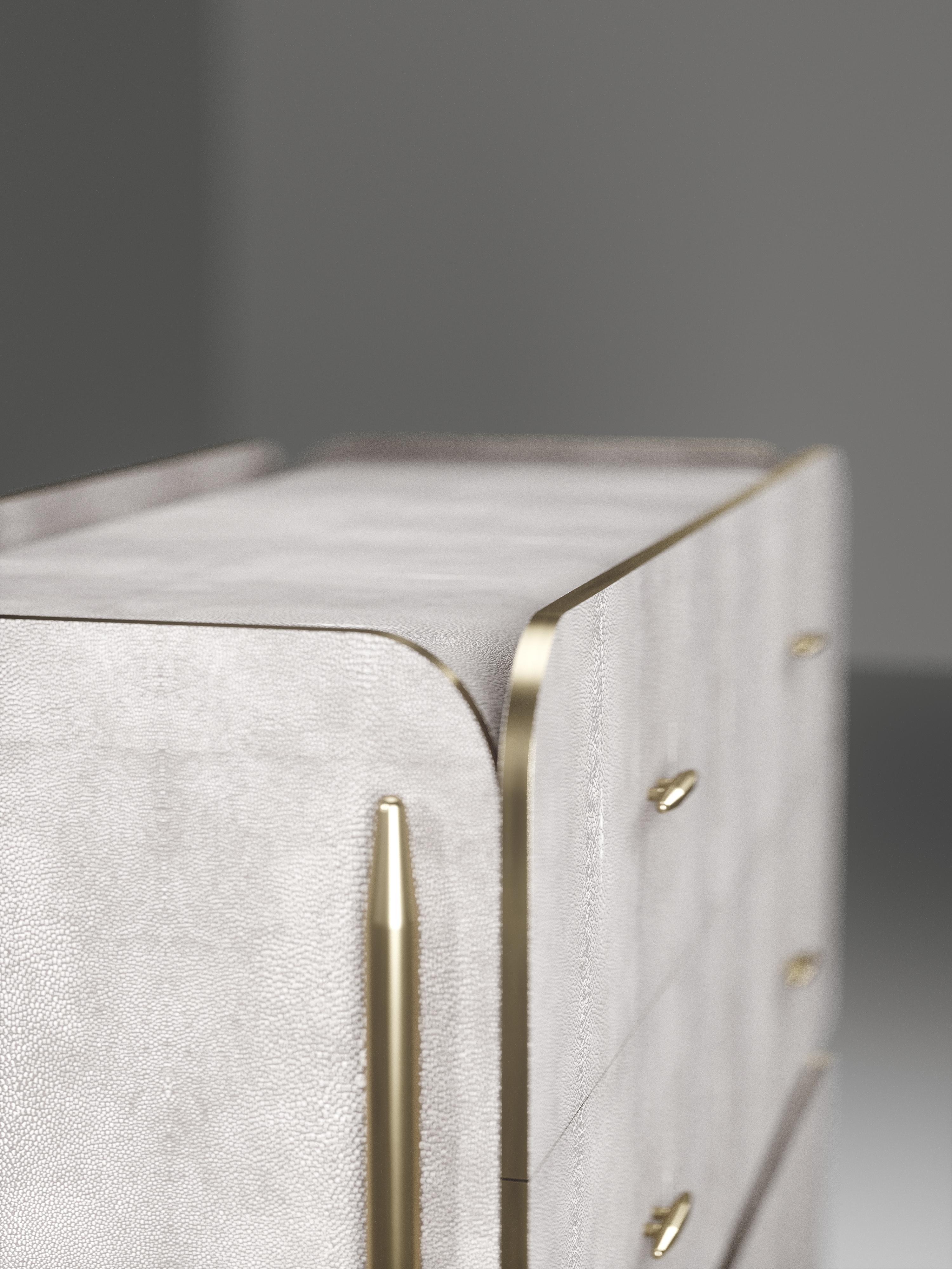 Shagreen Chest of Drawers with Brass Accents by Kifu Paris For Sale 6
