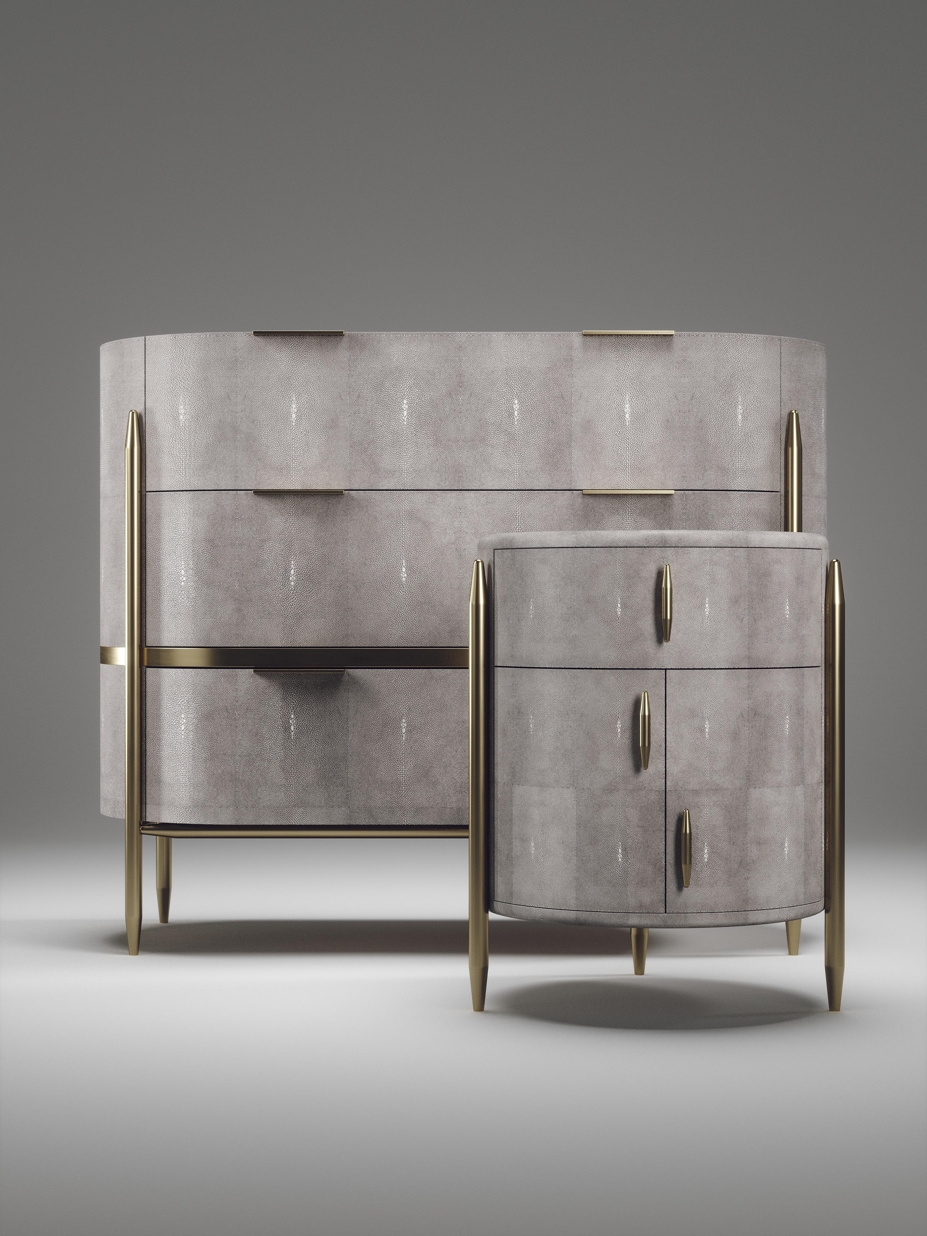 Shagreen Chest of Drawers with Brass Accents by Kifu Paris For Sale 7