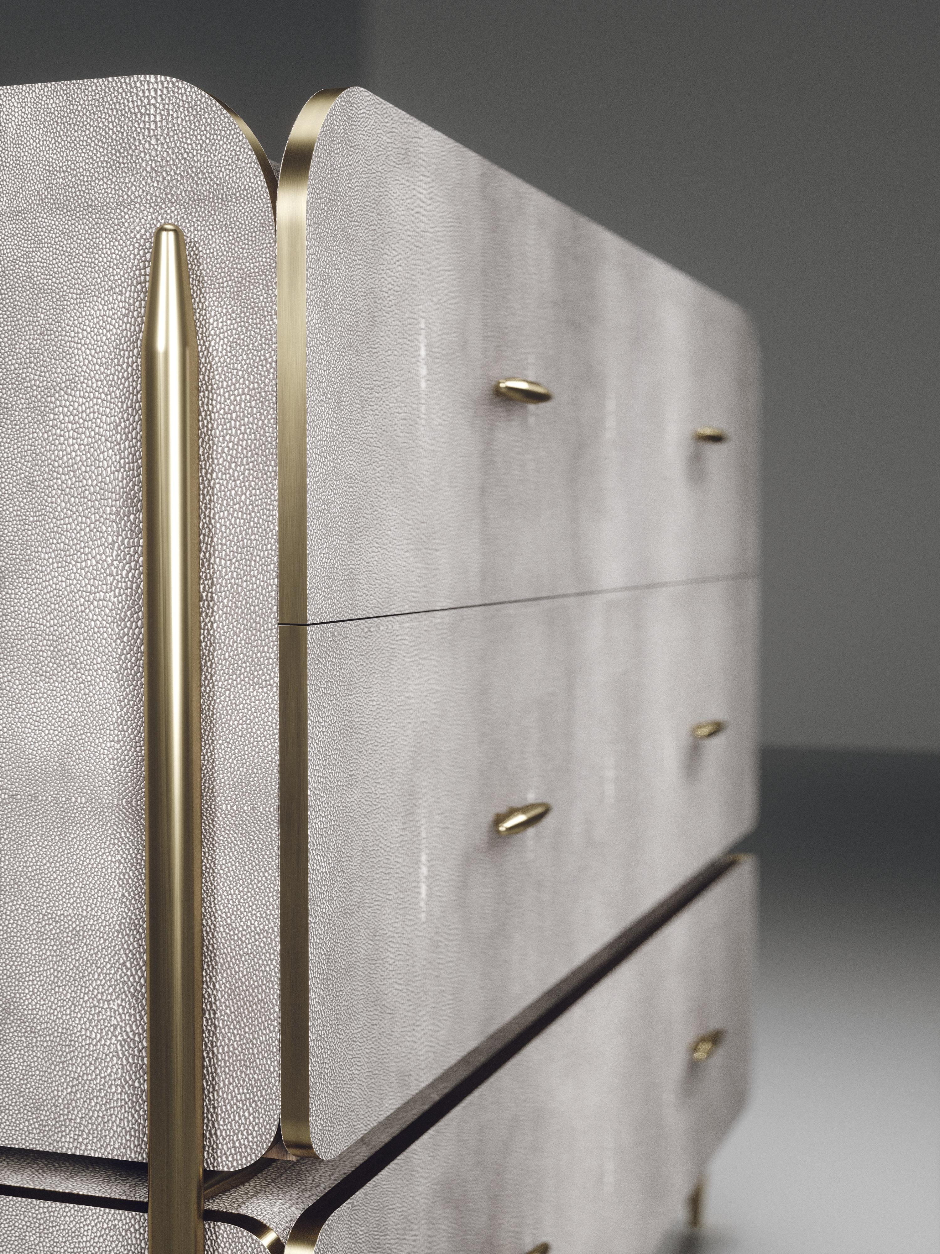 Shagreen Chest of Drawers with Brass Accents by Kifu Paris For Sale 9