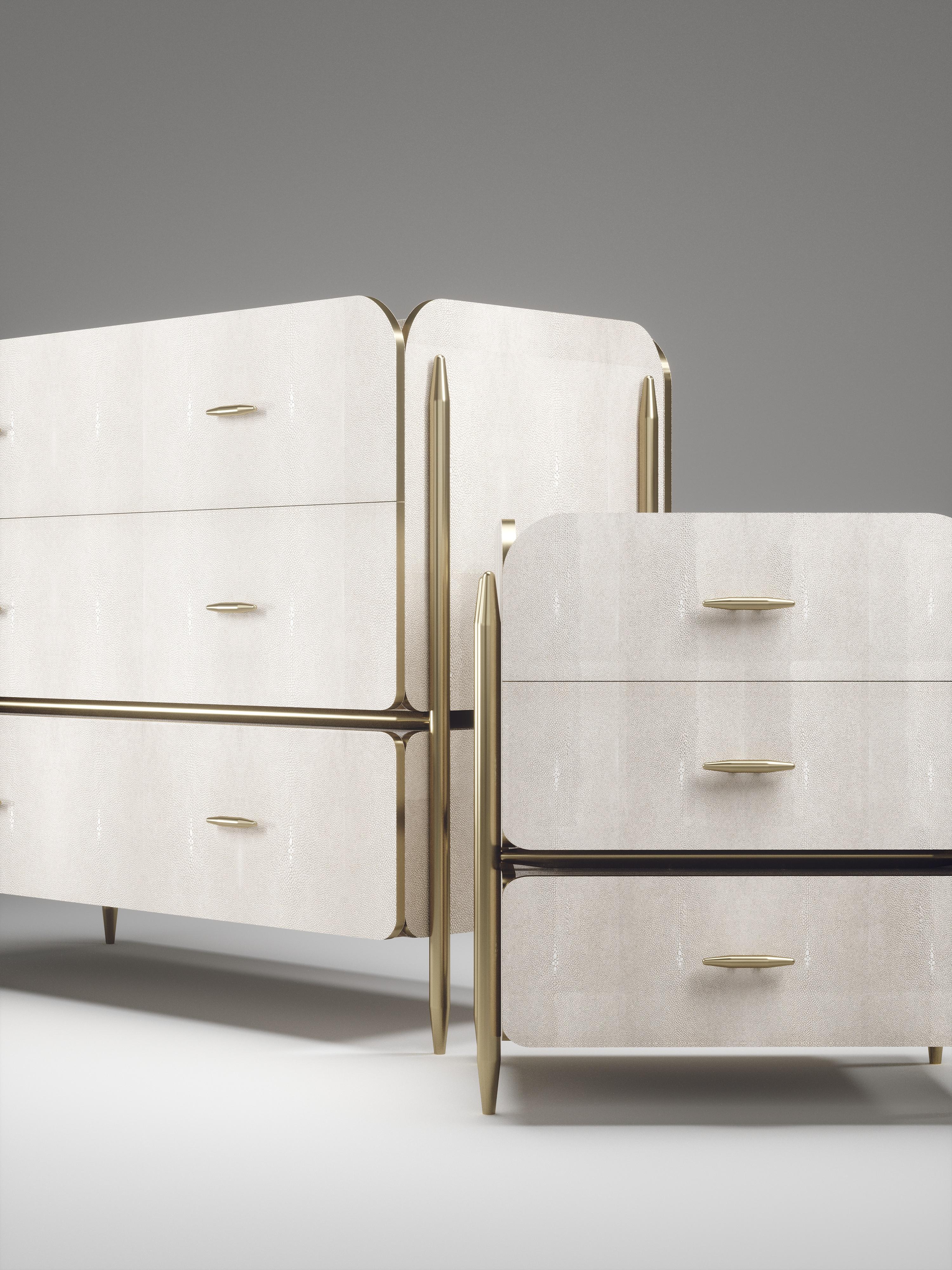 Shagreen Chest of Drawers with Brass Accents by Kifu Paris For Sale 11