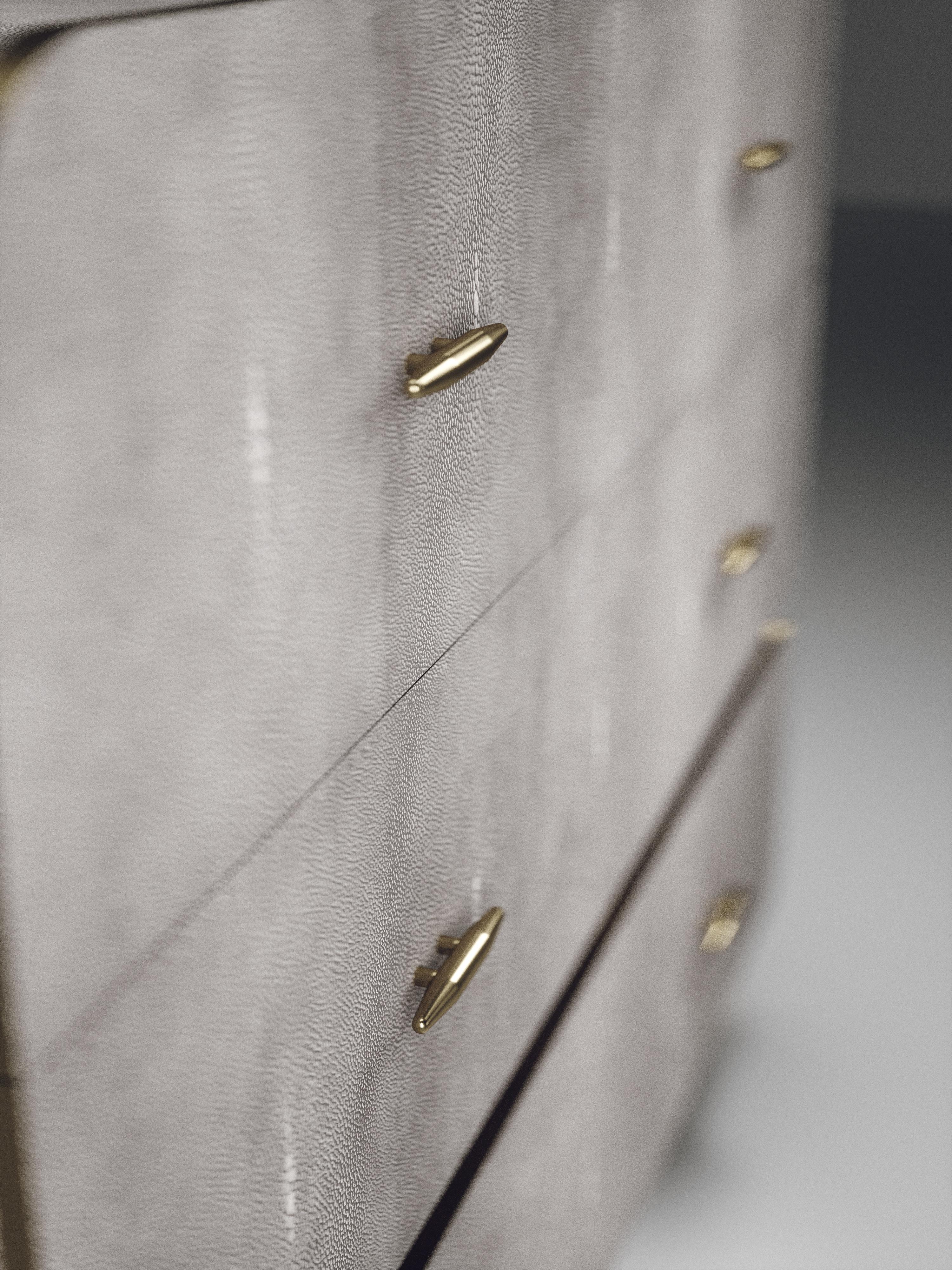 Art Deco Shagreen Chest of Drawers with Brass Accents by Kifu Paris For Sale