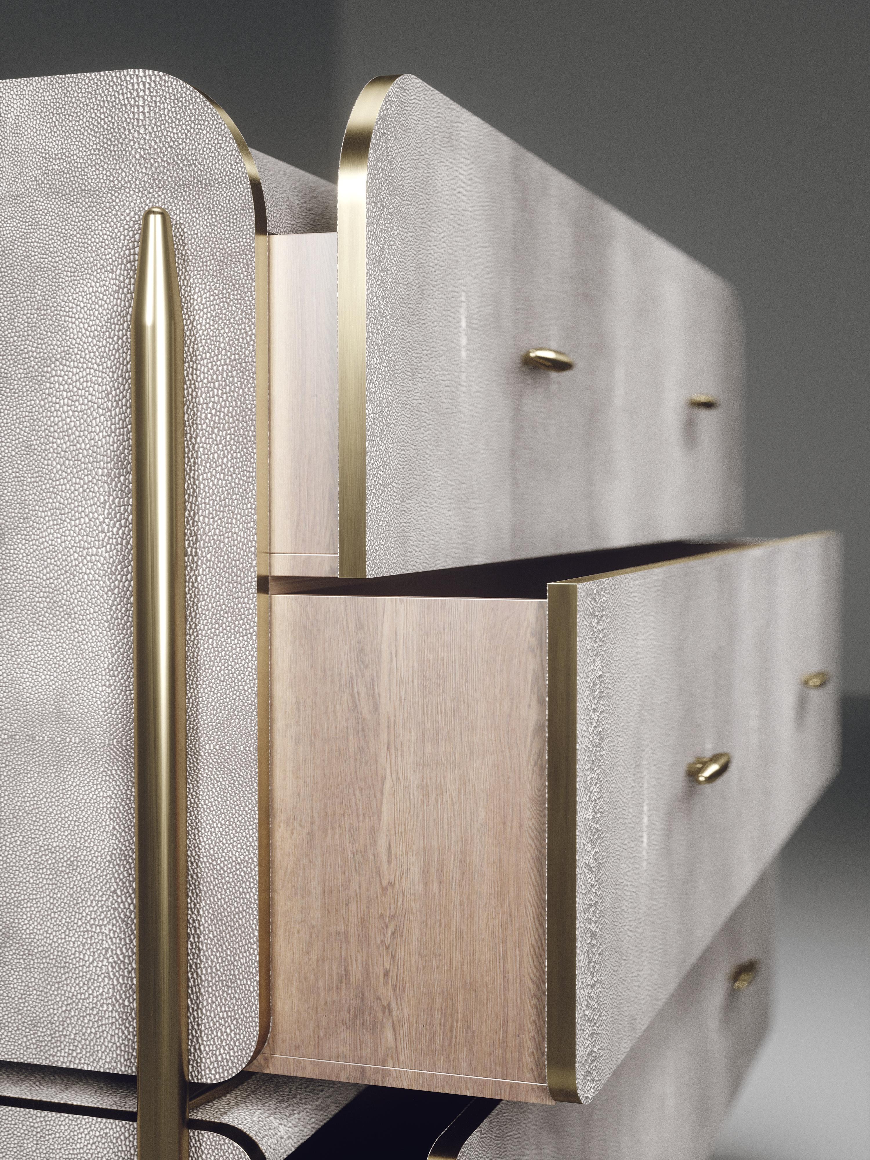 Hand-Crafted Shagreen Chest of Drawers with Brass Accents by Kifu Paris For Sale