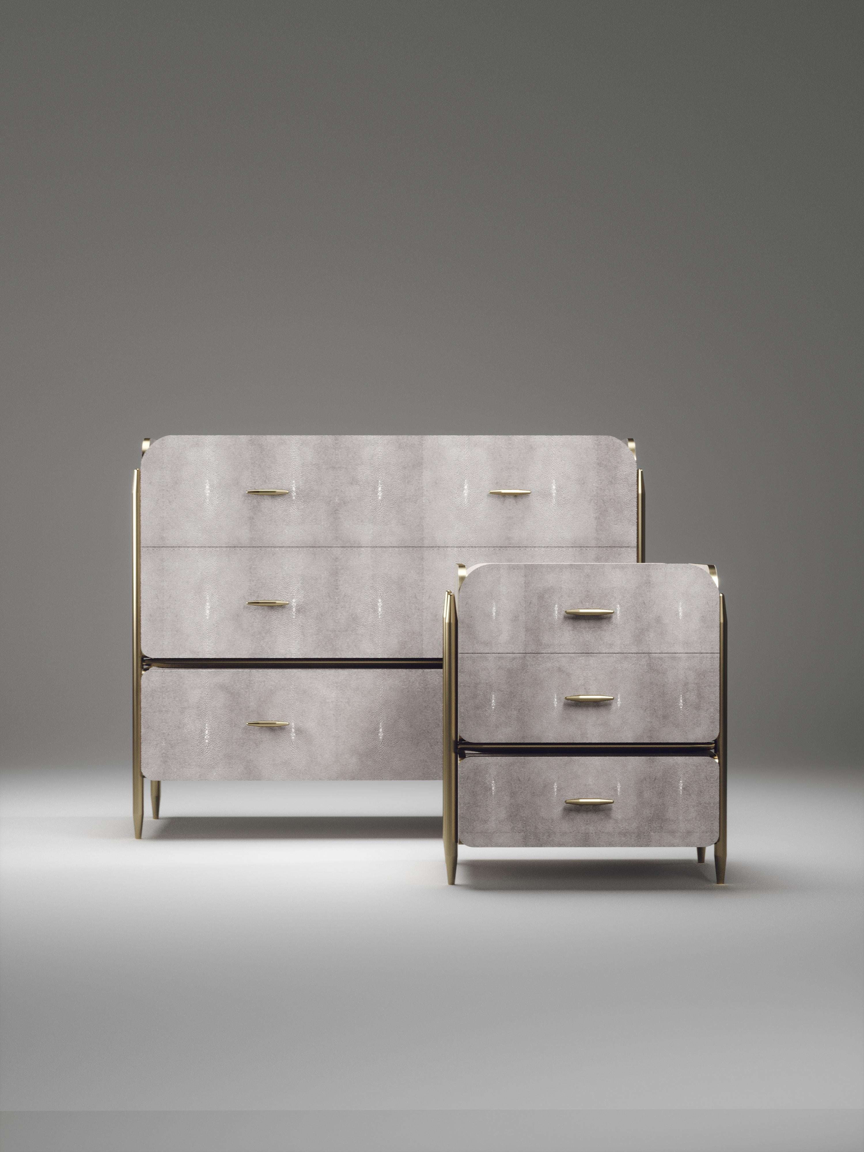 Shagreen Chest of Drawers with Brass Accents by Kifu Paris For Sale 2
