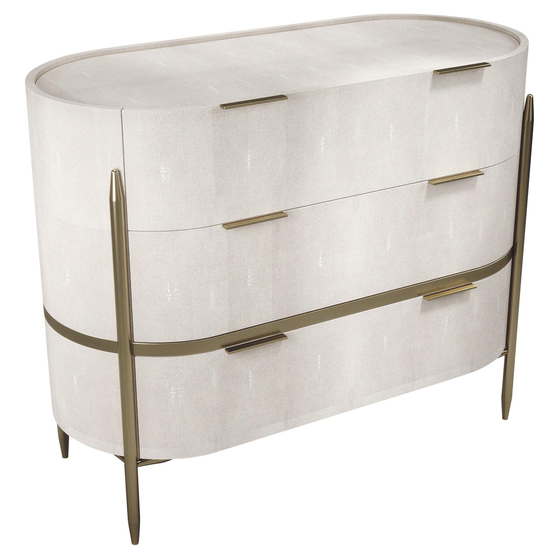 Shagreen Chest of Drawers with Brass Accents by Kifu Paris For Sale