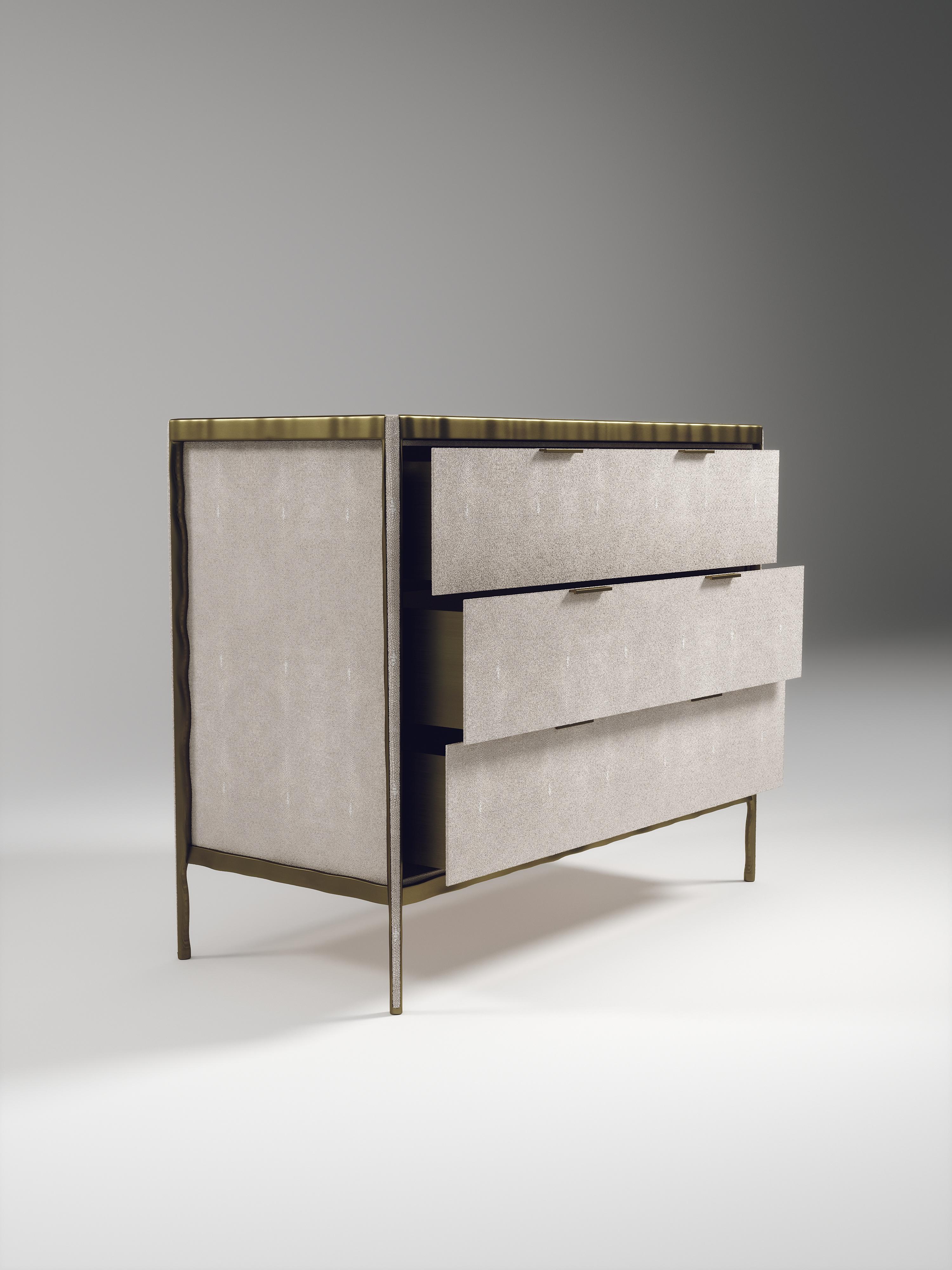 Shagreen Chest of Drawers with Bronze-Patina Brass Details by R&Y Augousti For Sale 5