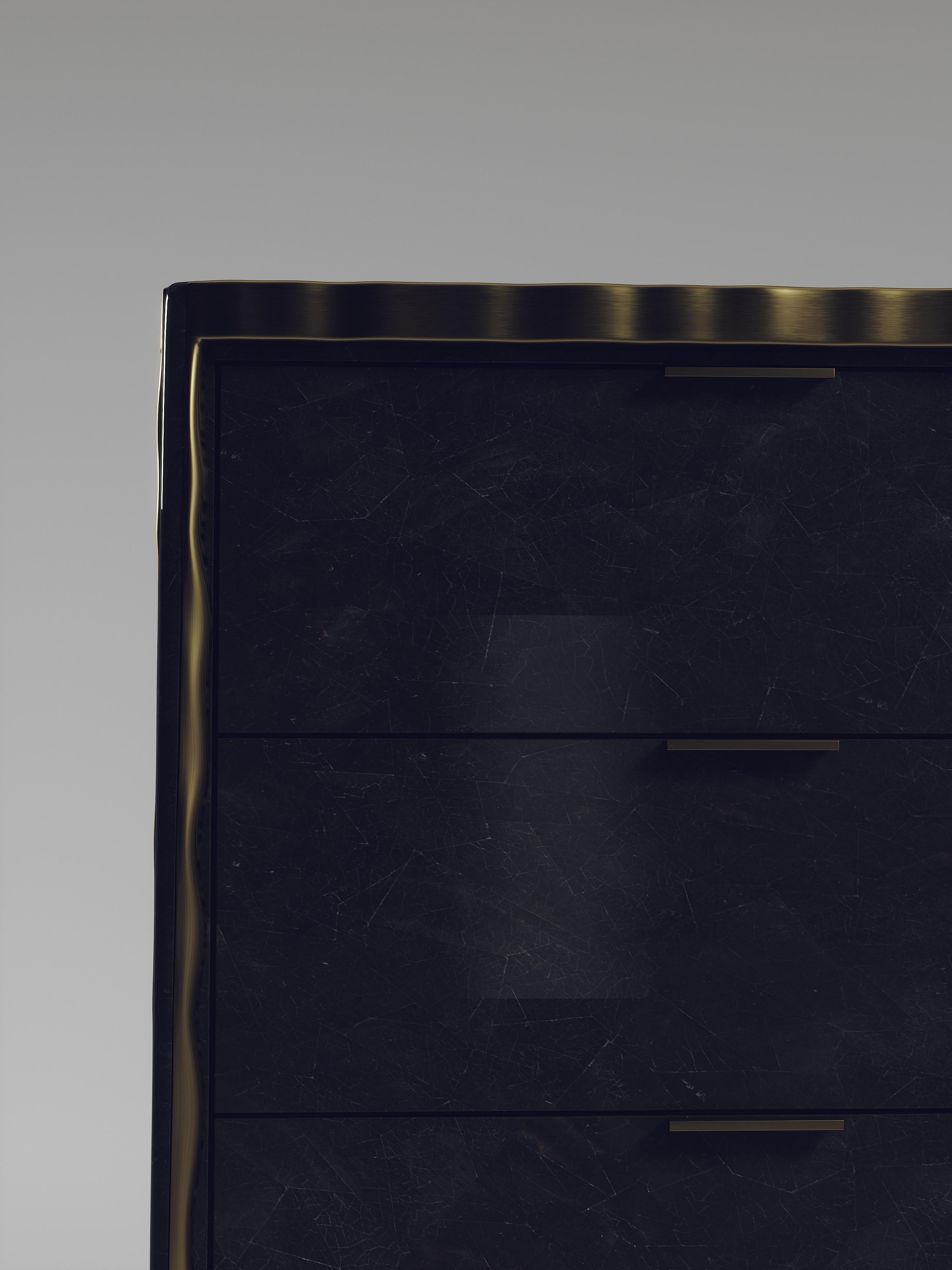 Shagreen Chest of Drawers with Bronze-Patina Brass Details by R&Y Augousti For Sale 9