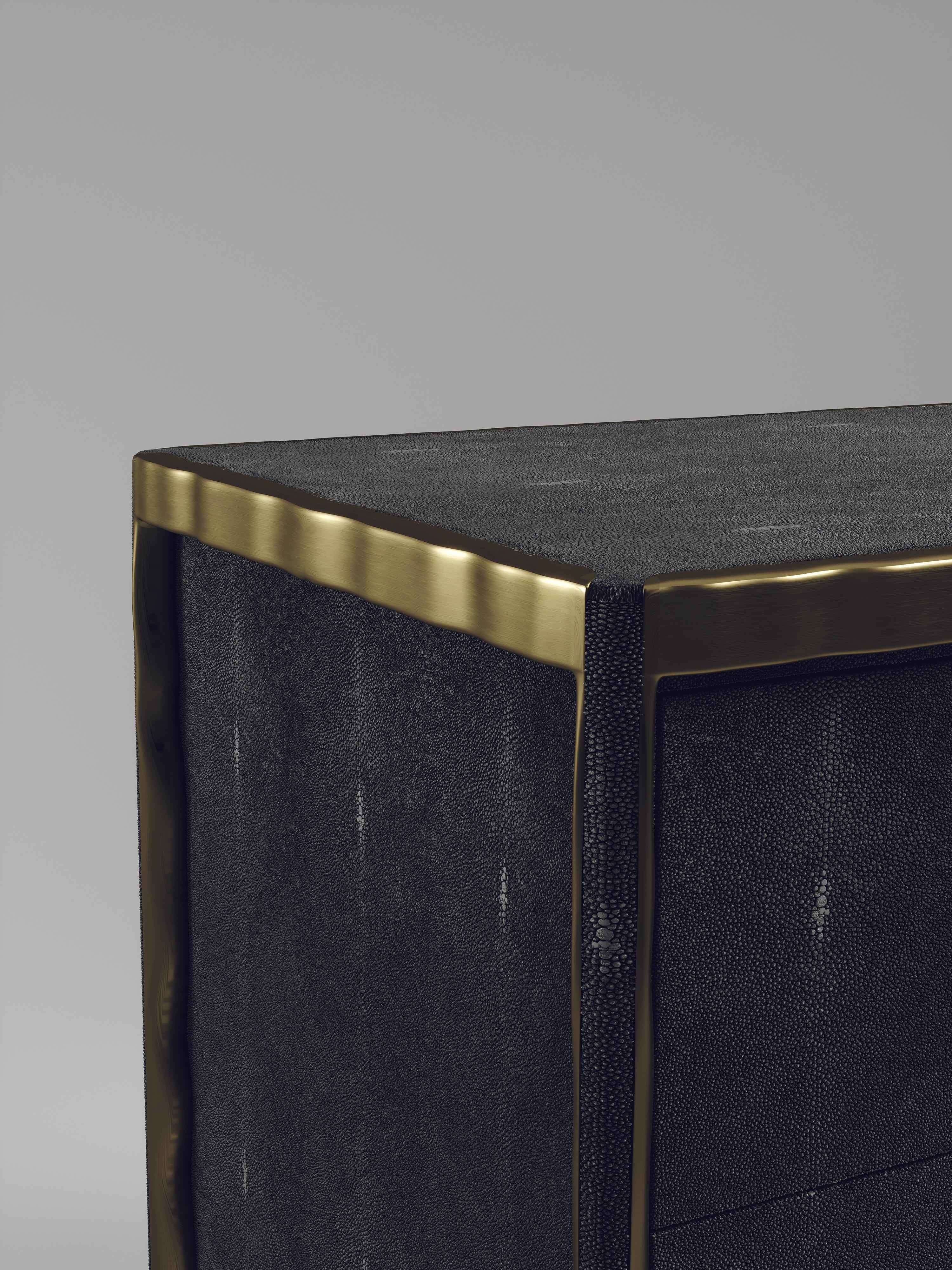 Philippine Shagreen Chest of Drawers with Bronze-Patina Brass Details by R&Y Augousti For Sale