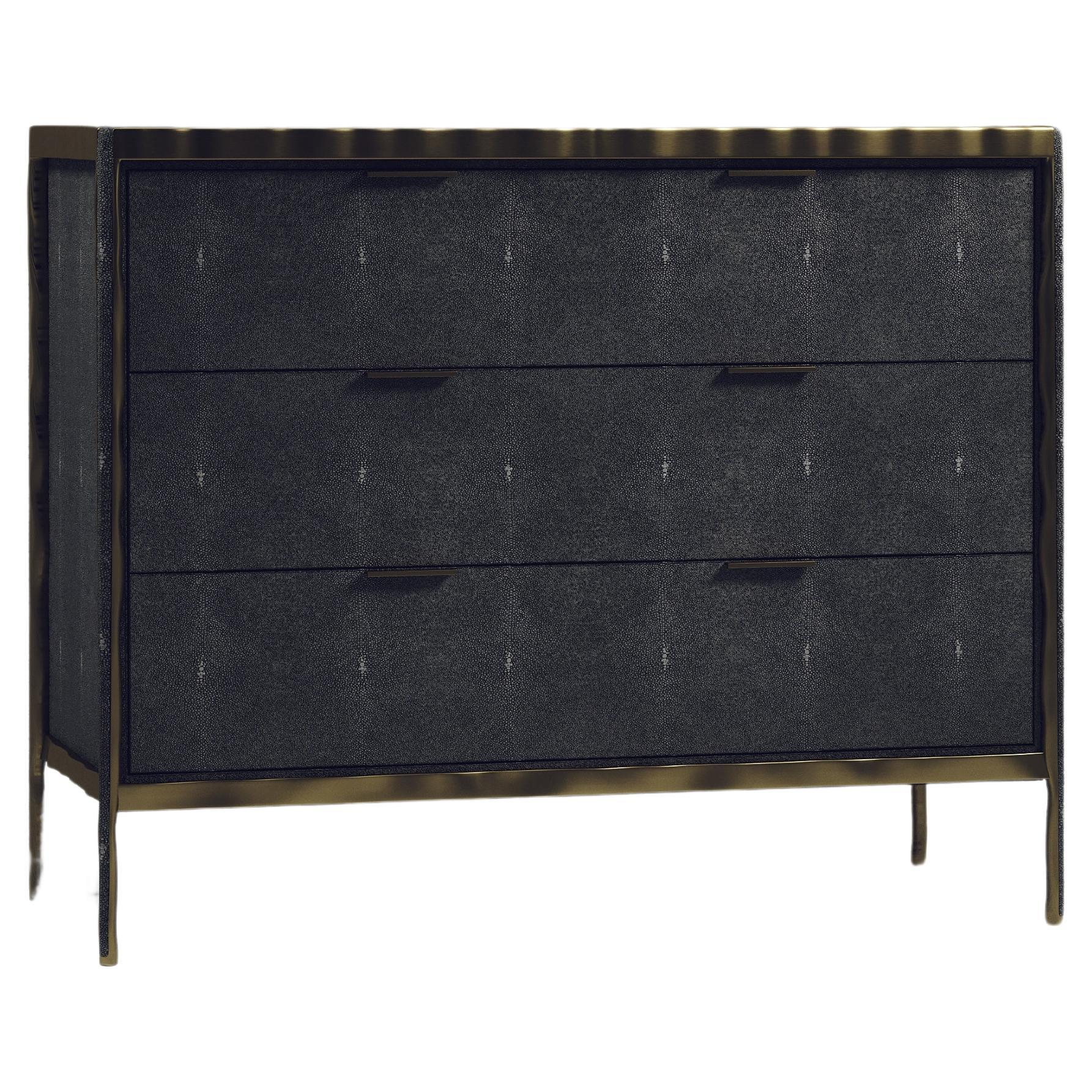 Shagreen Chest of Drawers with Bronze-Patina Brass Details by R&Y Augousti For Sale