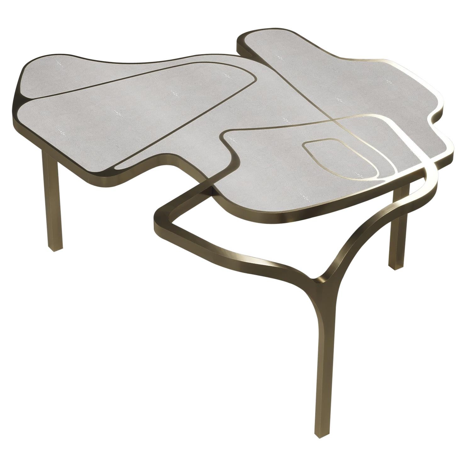 Shagreen Cocteau Coffee Table with Bronze Patina Brass Accents by R & Y Augousti For Sale