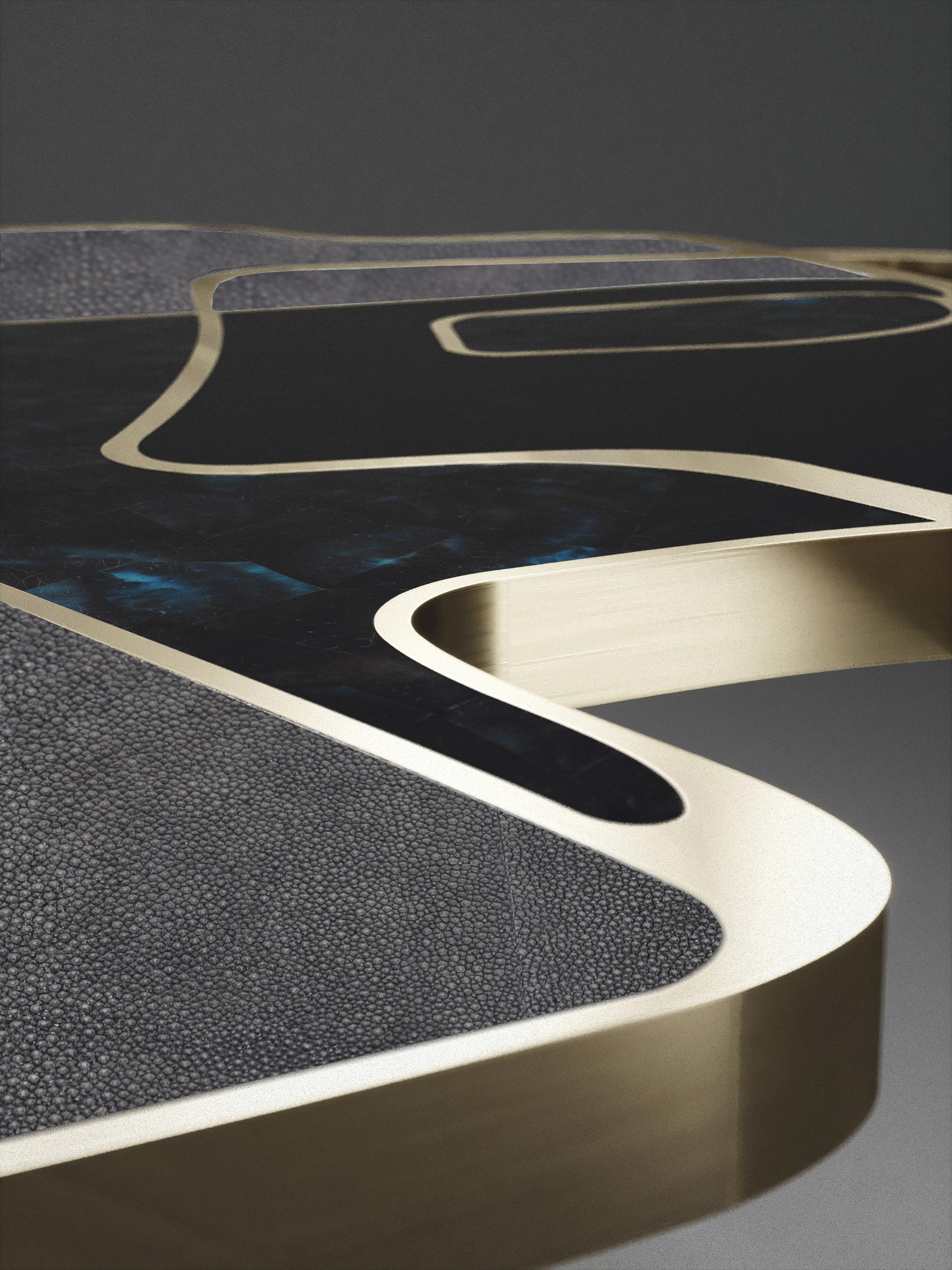 Philippine Shagreen Cocteau Coffee Table with Shell and Brass Accents by R & Y Augousti For Sale