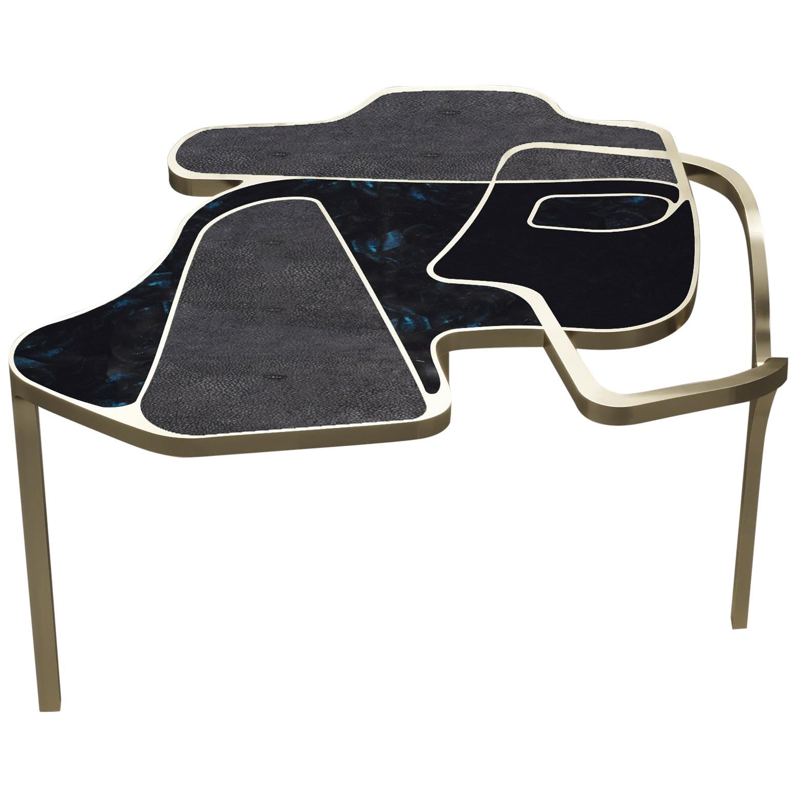 Shagreen Cocteau Coffee Table with Shell and Brass Accents by R & Y Augousti