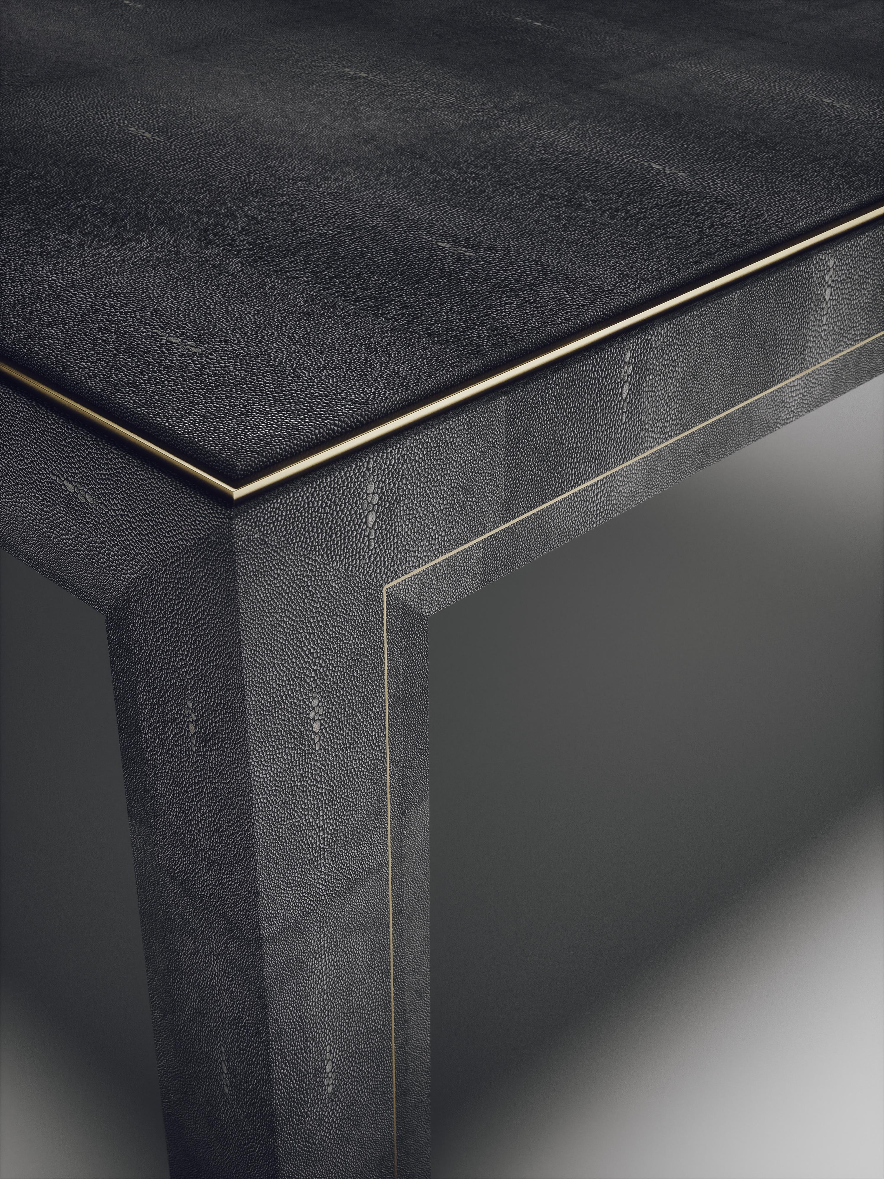 Art Deco Shagreen Coffee Table with Bronze Patina Brass Accents by R & Y Augousti For Sale