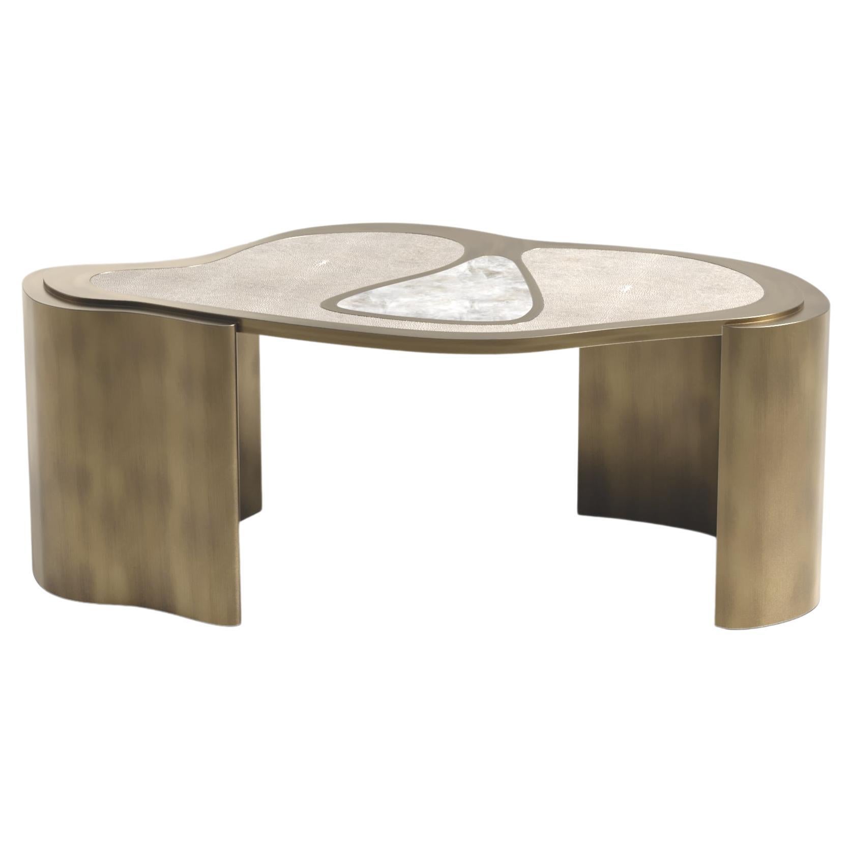Shagreen Coffee Table with Bronze Patina Brass Details by Kifu Paris For Sale