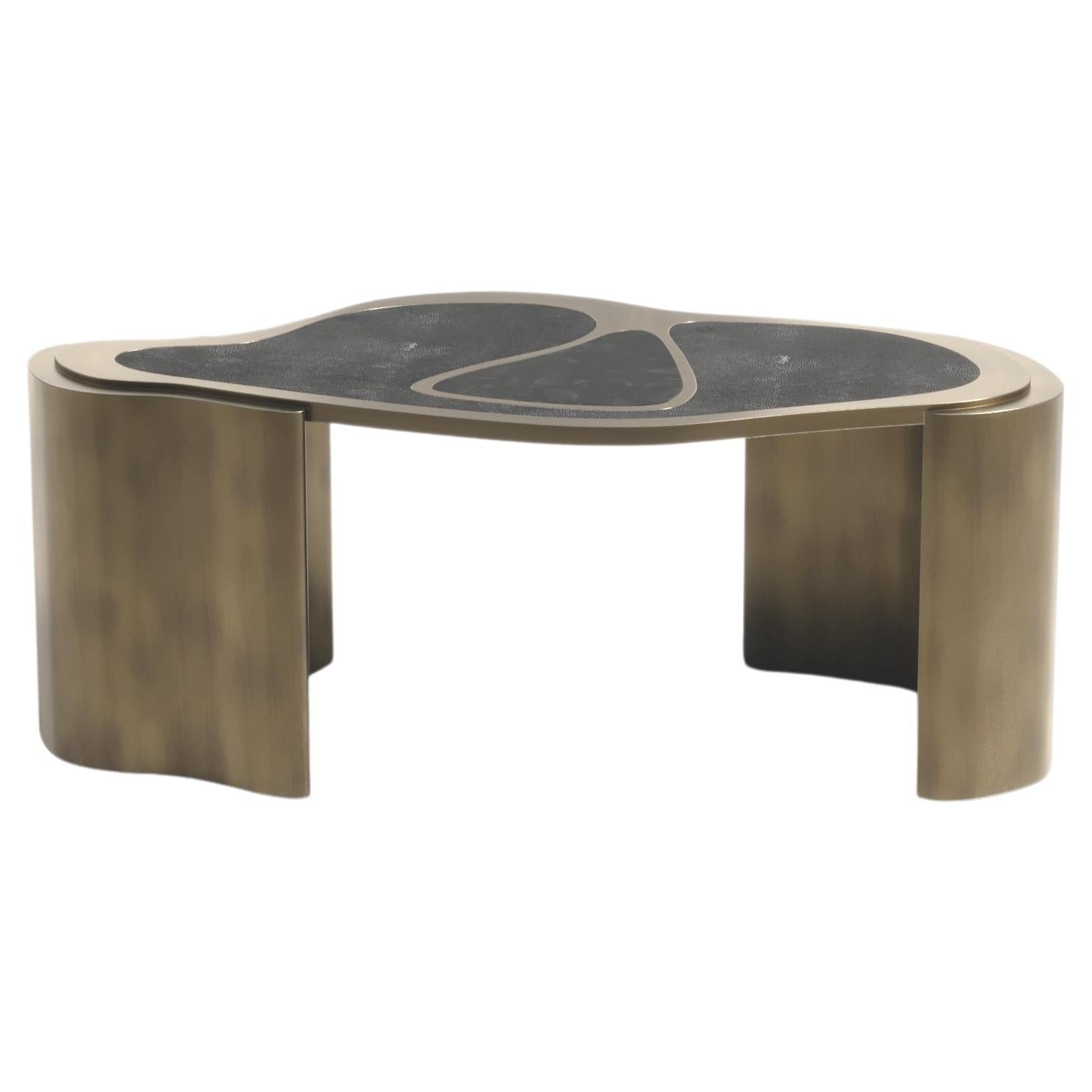 Shagreen Coffee Table with Bronze Patina Brass Details by Kifu Paris For Sale