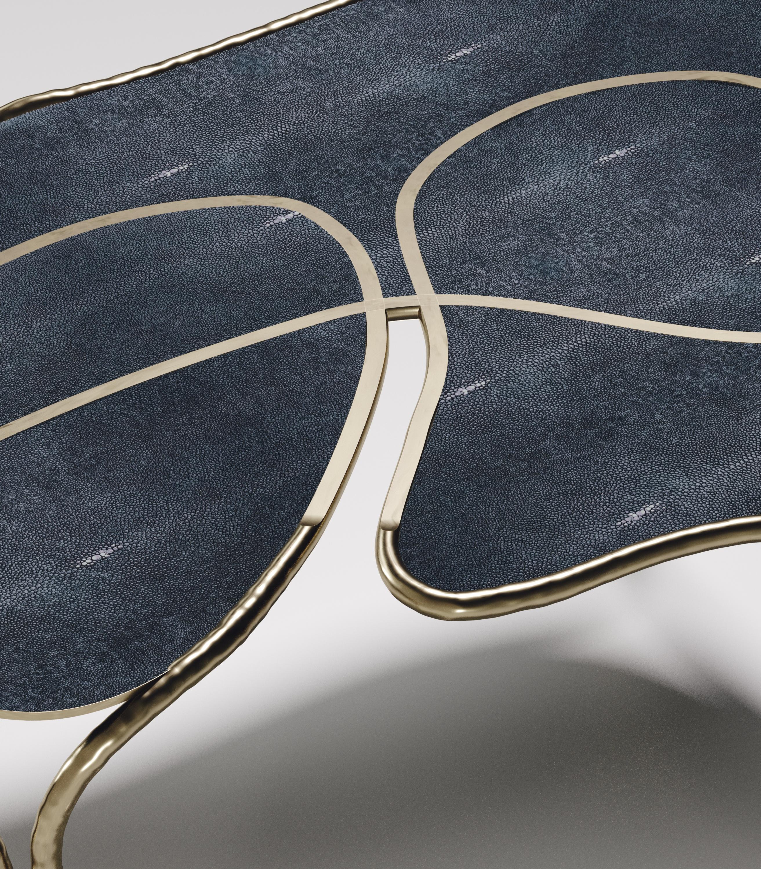 Hand-Crafted Shagreen Coffee Table with Bronze-Patina Brass Details by R&Y Augousti For Sale