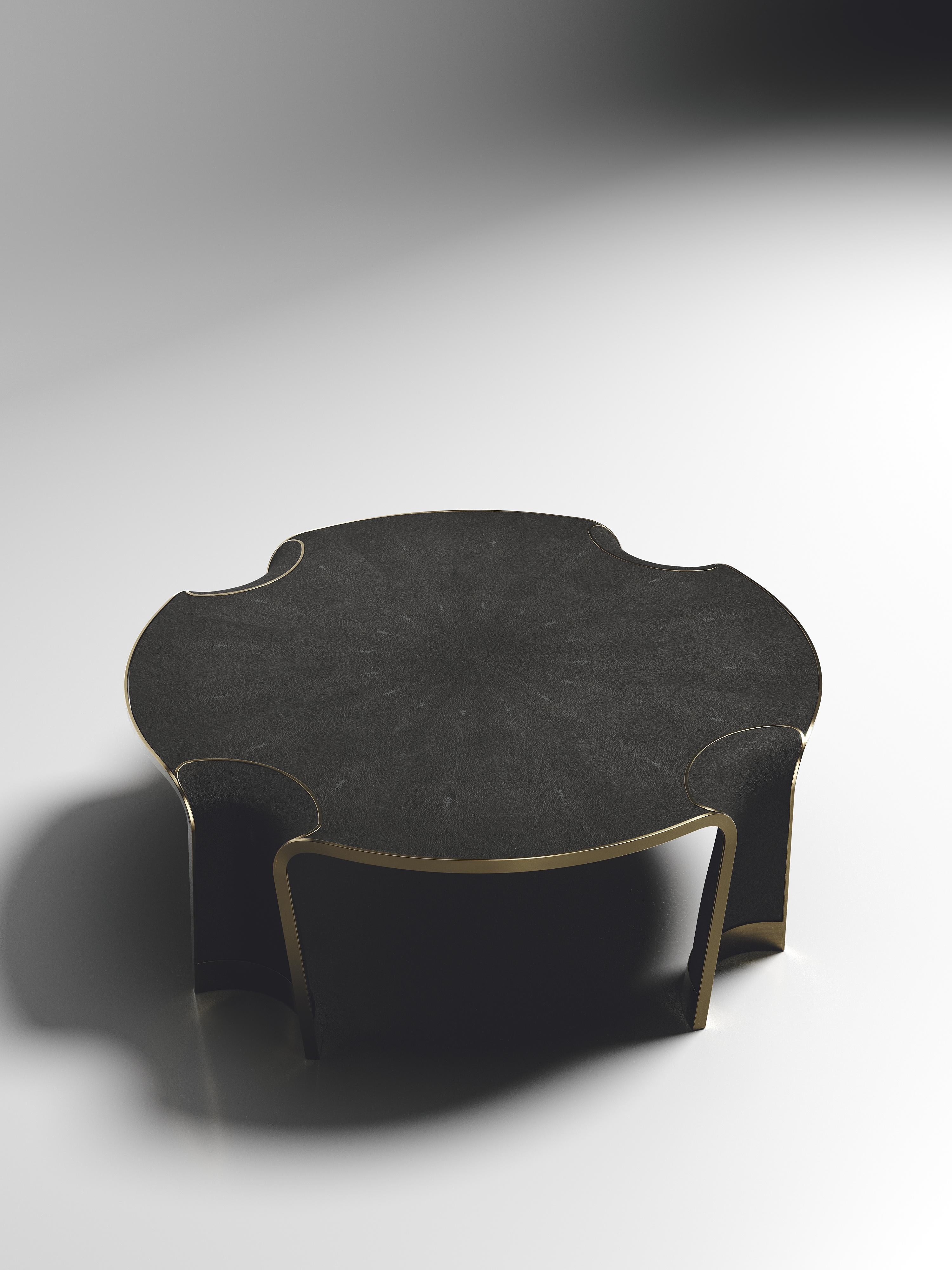 Hand-Crafted Shagreen Coffee Table with Bronze-Patina Brass Inlay by R&Y Augousti For Sale