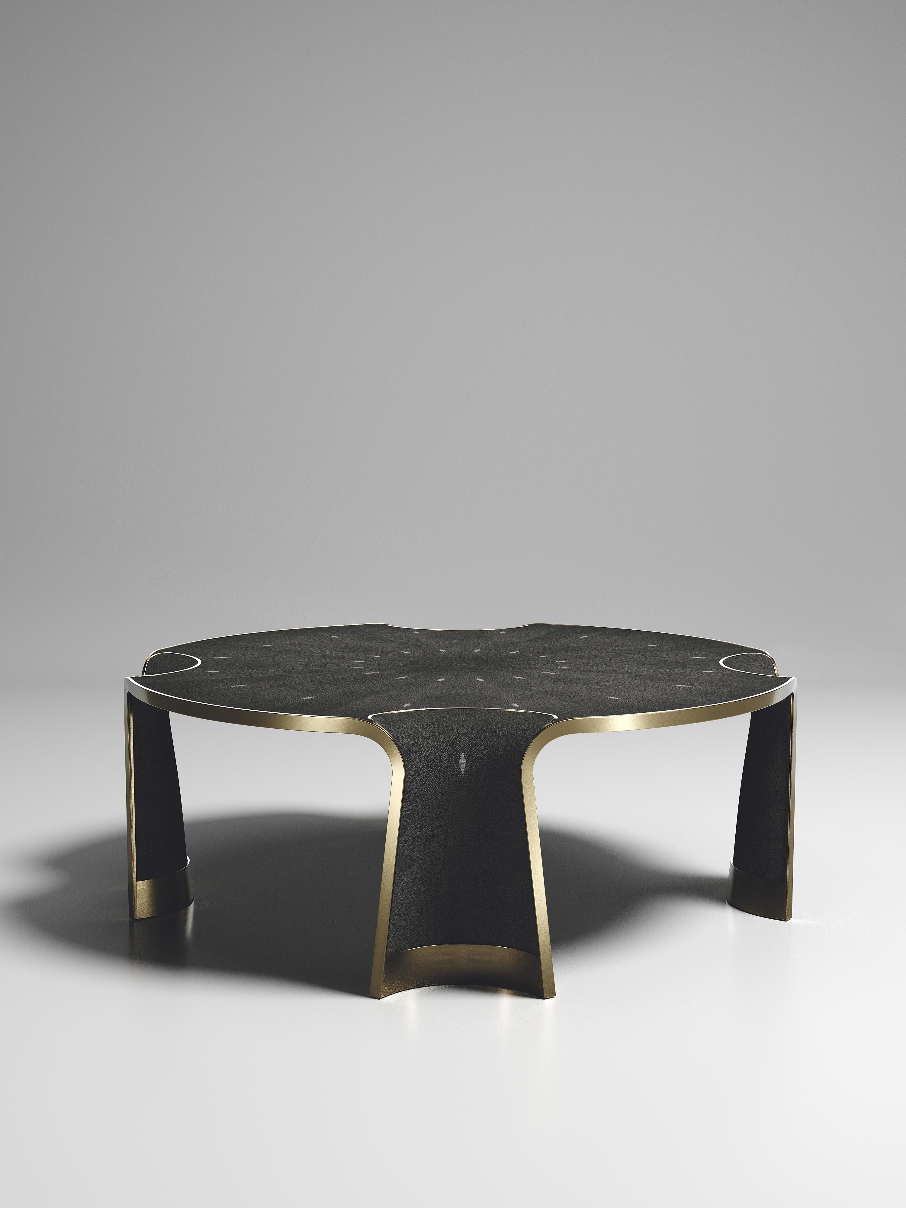 Shagreen Coffee Table with Bronze-Patina Brass Inlay by R&Y Augousti For Sale 2