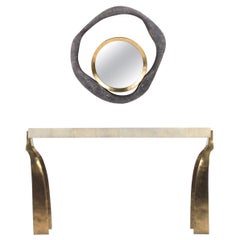 Shagreen Console and Mirror with Brass Details by Kifu Paris / R&Y Augousti