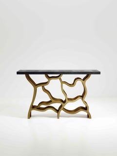 Shagreen Console Table with Bronze Patina Brass Details by Kifu Paris