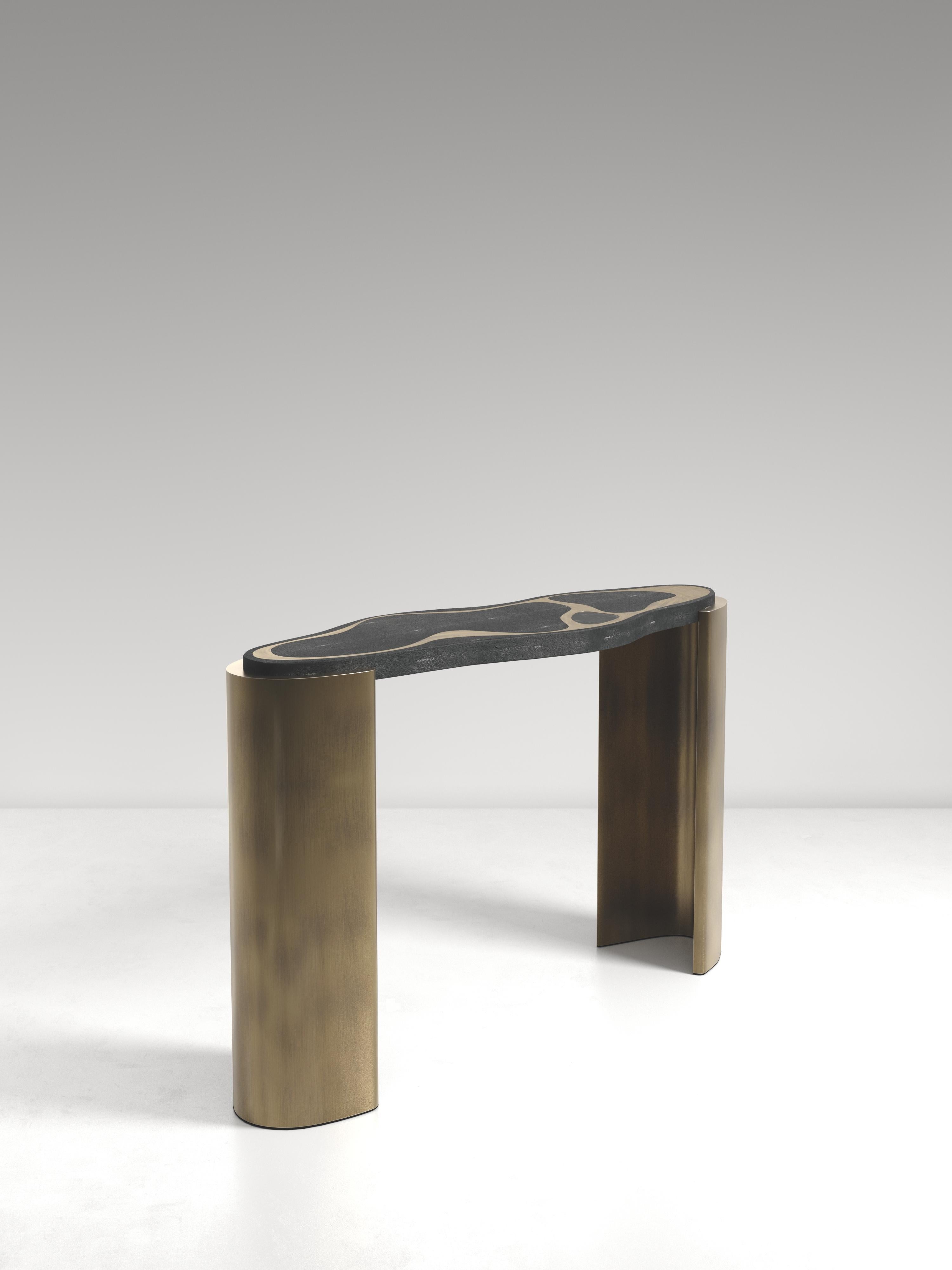 Shagreen Console Table with Bronze Patina Brass Details by Kifu Paris For Sale 1