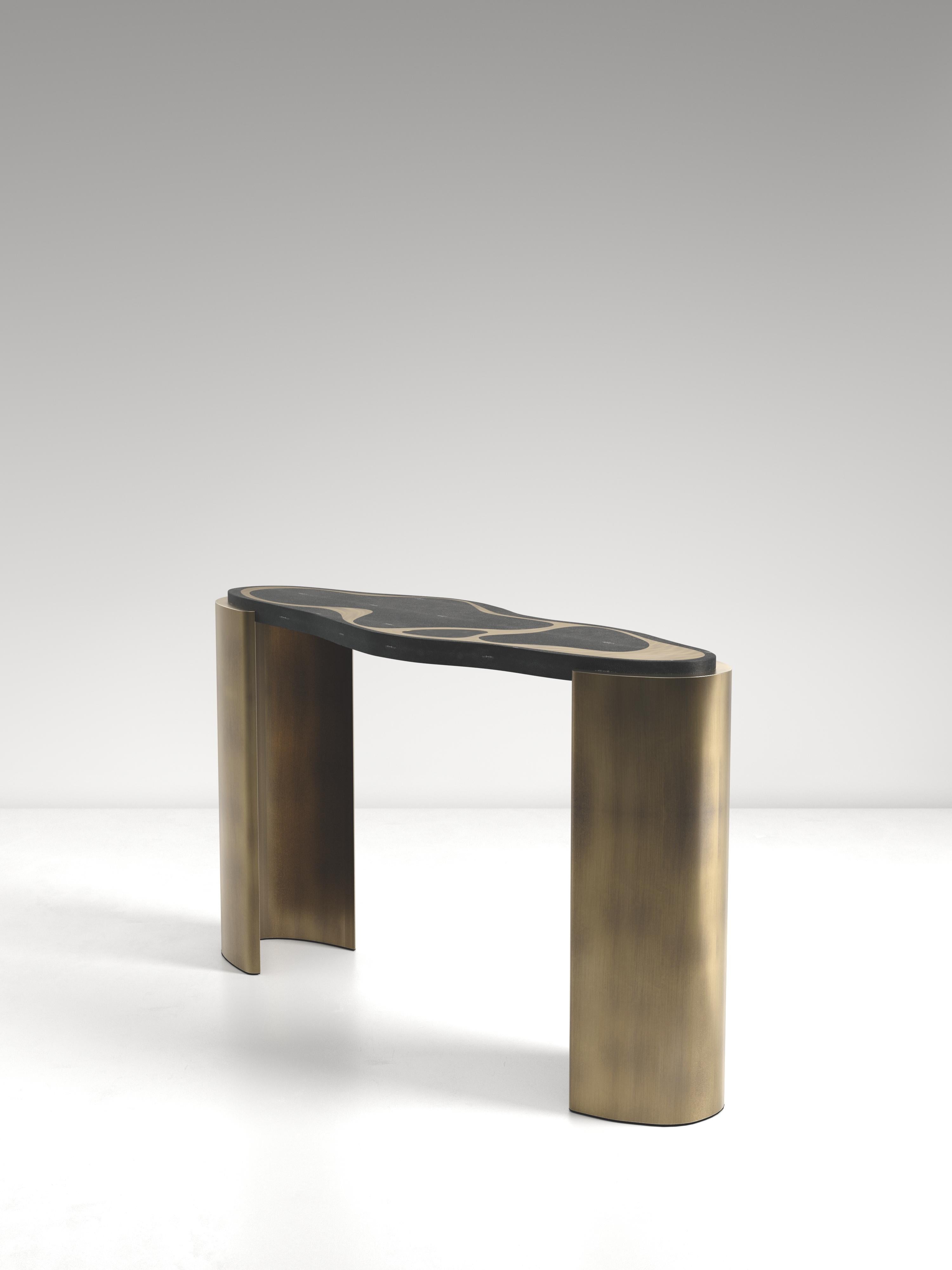 Shagreen Console Table with Bronze Patina Brass Details by Kifu Paris For Sale 2