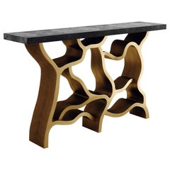 Shagreen Console Table with Bronze Patina Brass Details by Kifu Paris