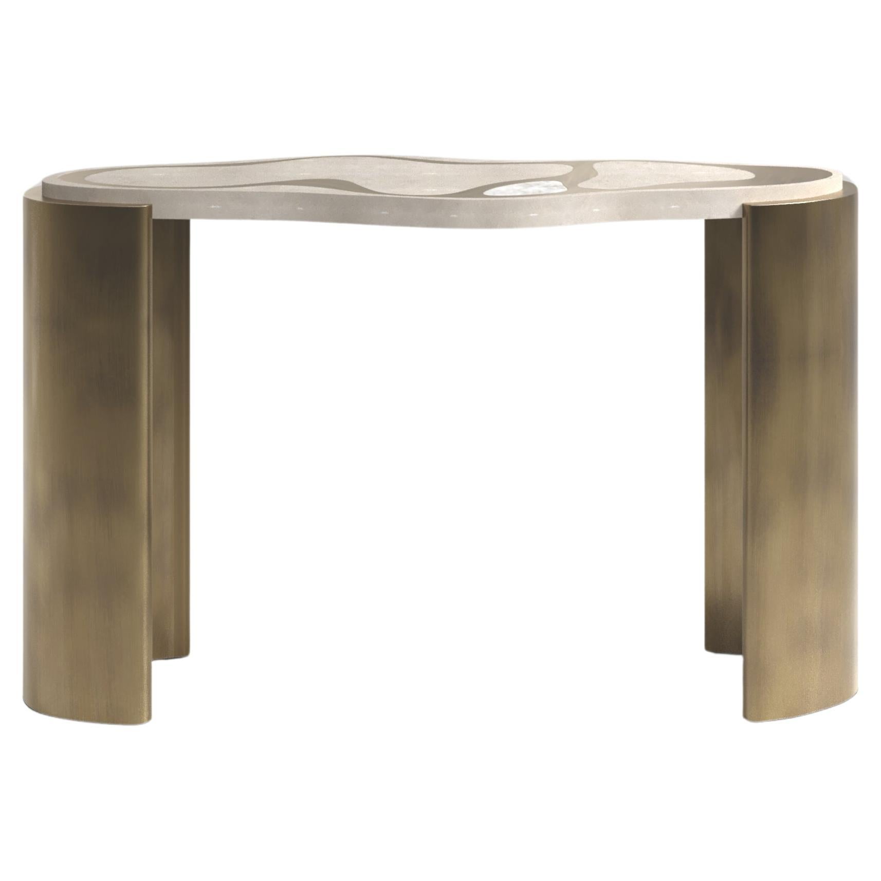 Shagreen Console Table with Bronze Patina Brass Details by Kifu Paris For Sale