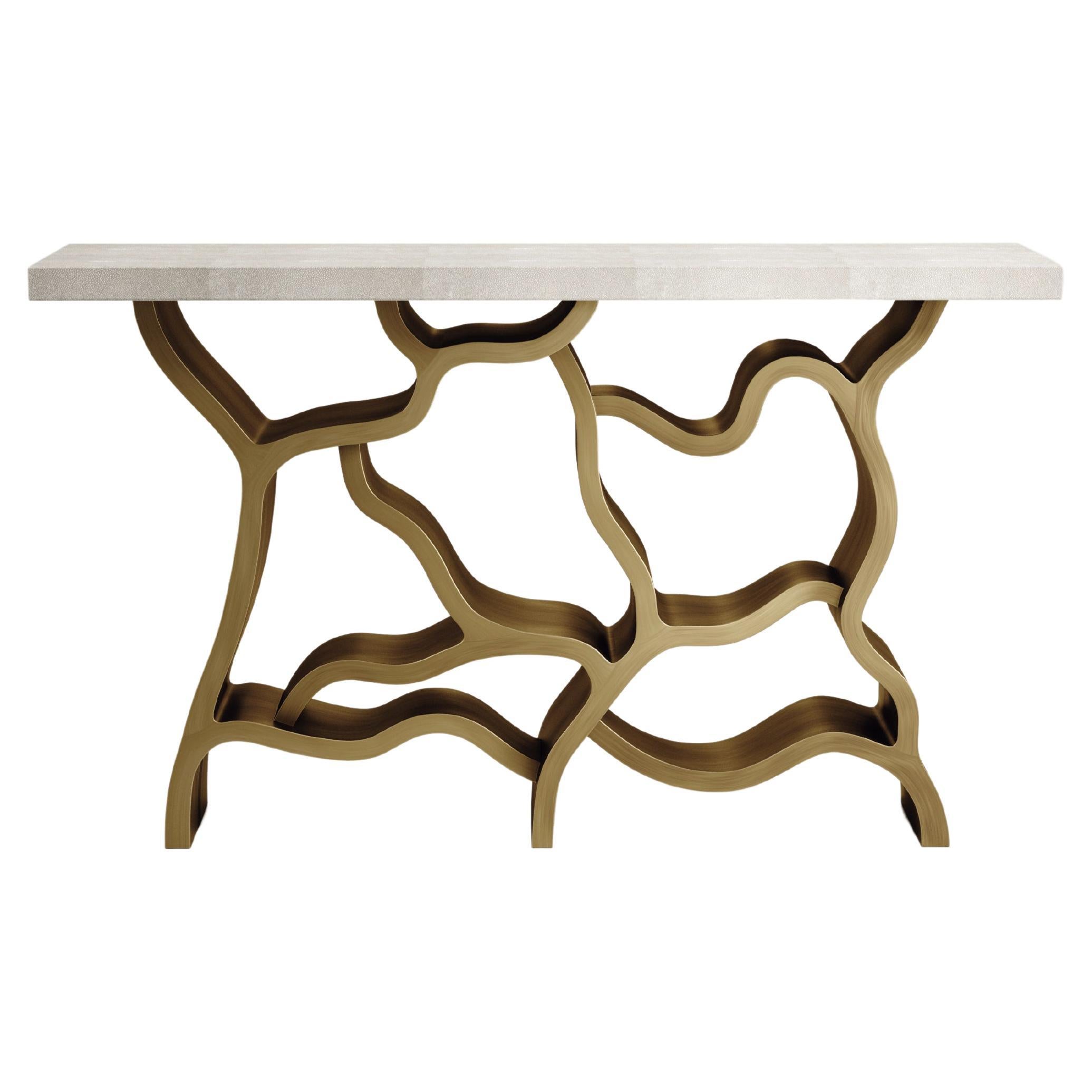 Shagreen Console Table with Bronze Patina Brass Details by Kifu Paris For Sale