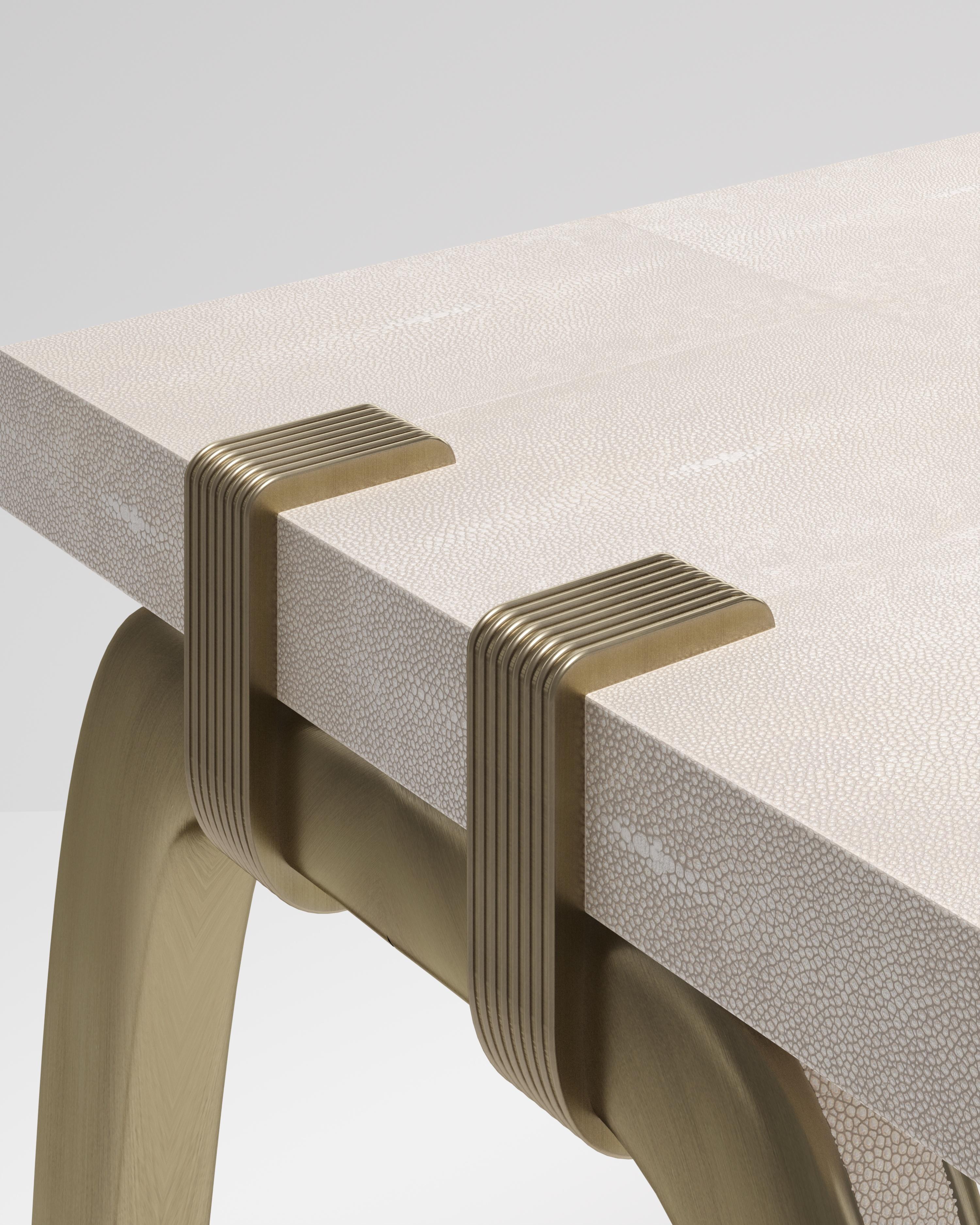 Konsolentisch aus Chagrinleder mit Bronze-Patina-Messingdetails von R&Y Augousti (Art déco) im Angebot