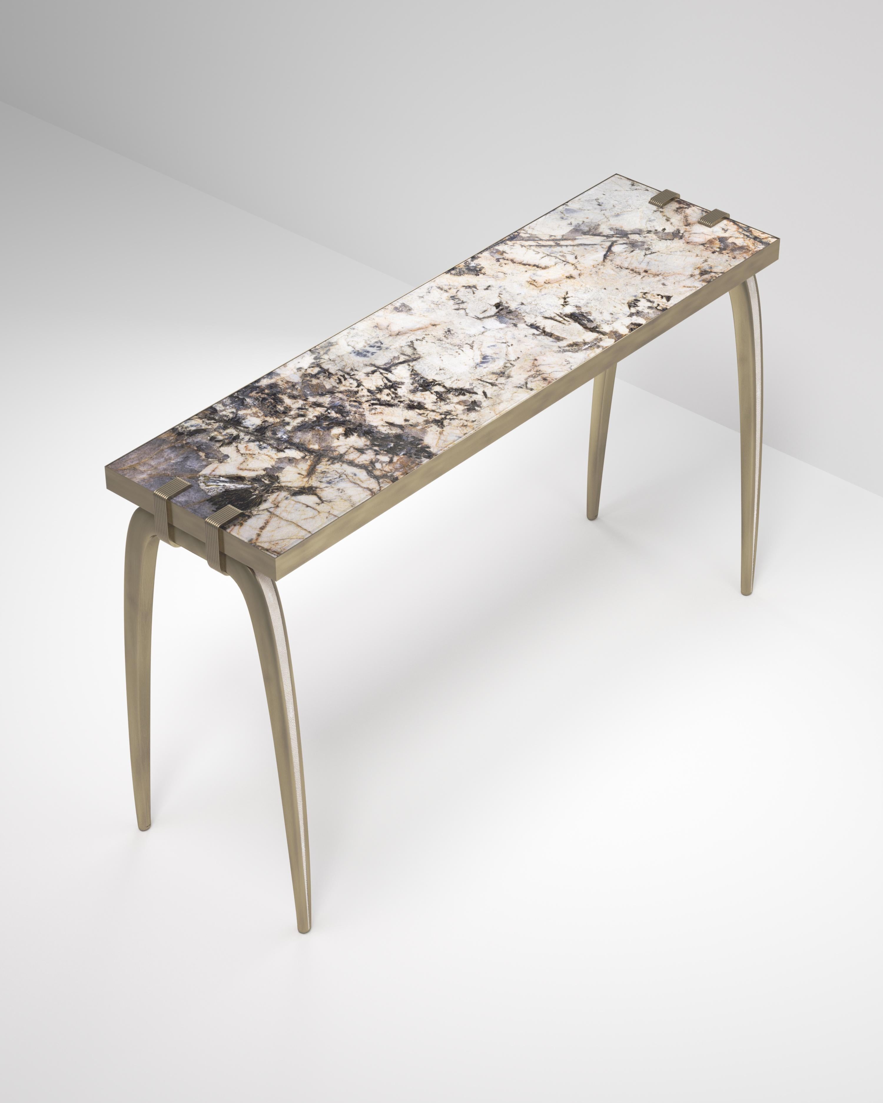 Shagreen Console Table with Bronze-Patina Brass Details by R&Y Augousti In New Condition For Sale In New York, NY