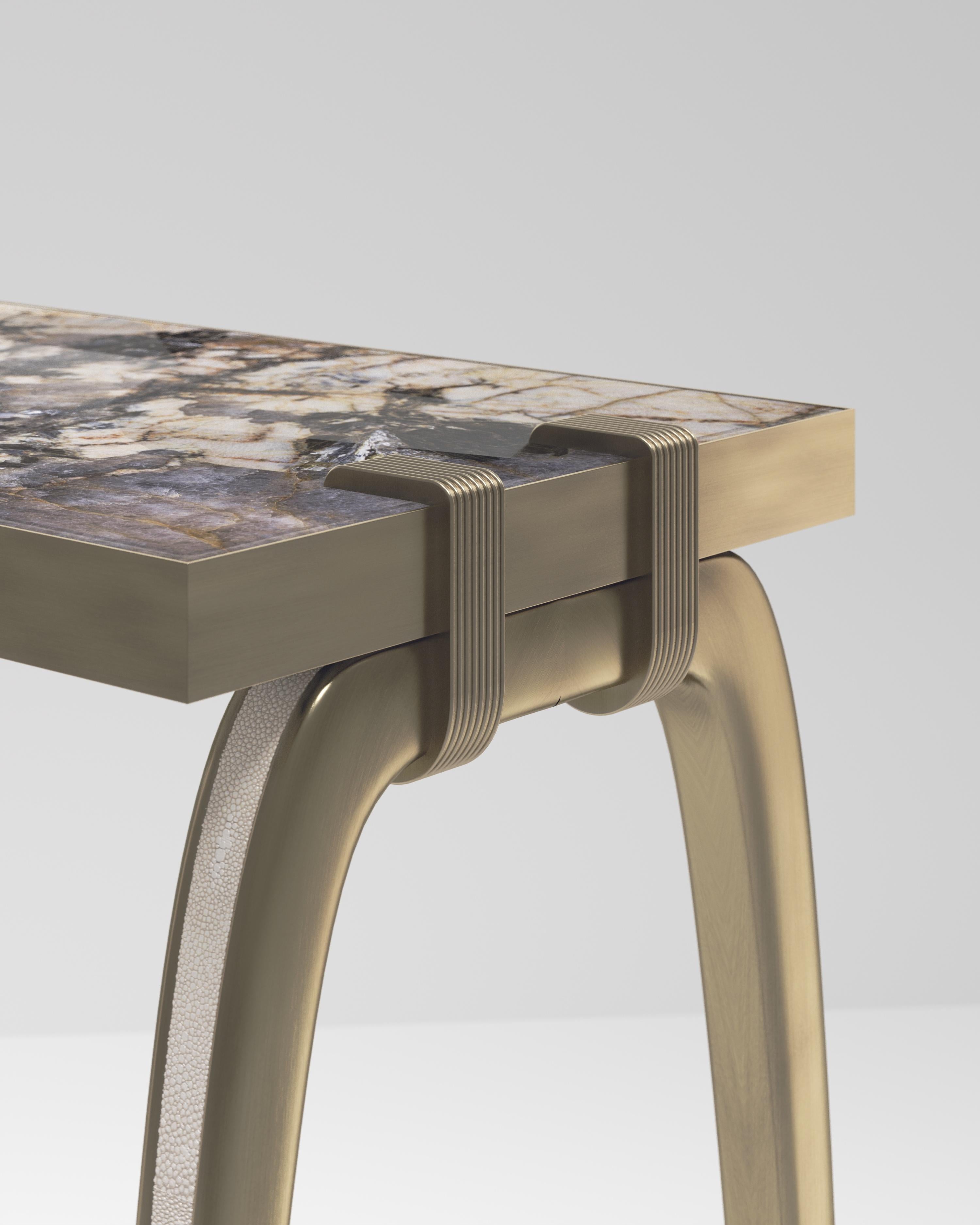Shagreen Console Table with Bronze-Patina Brass Details by R&Y Augousti For Sale 2