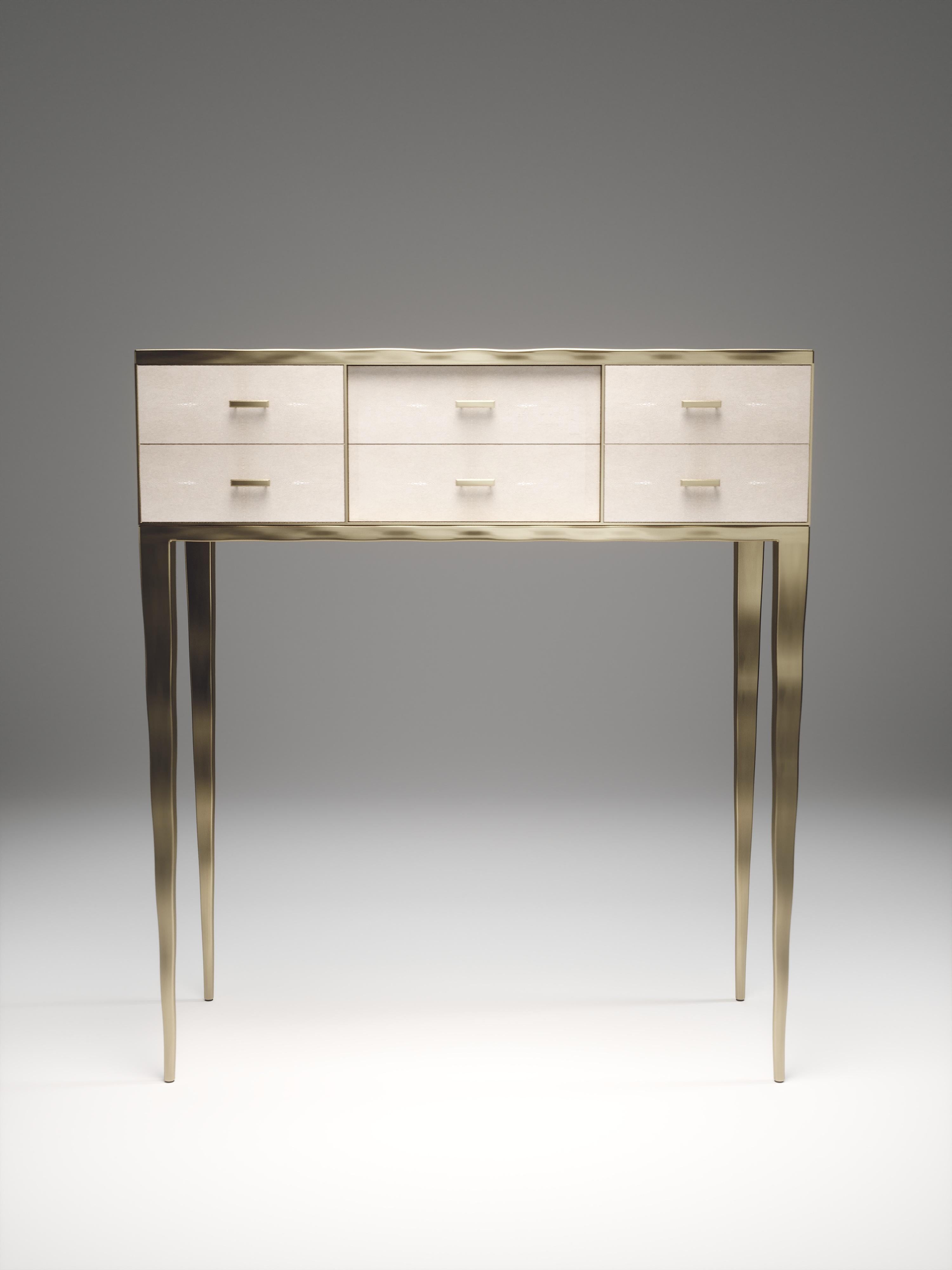 Console in zigrino con inserti in ottone patinato bronzo di R & Y Augousti in vendita 6
