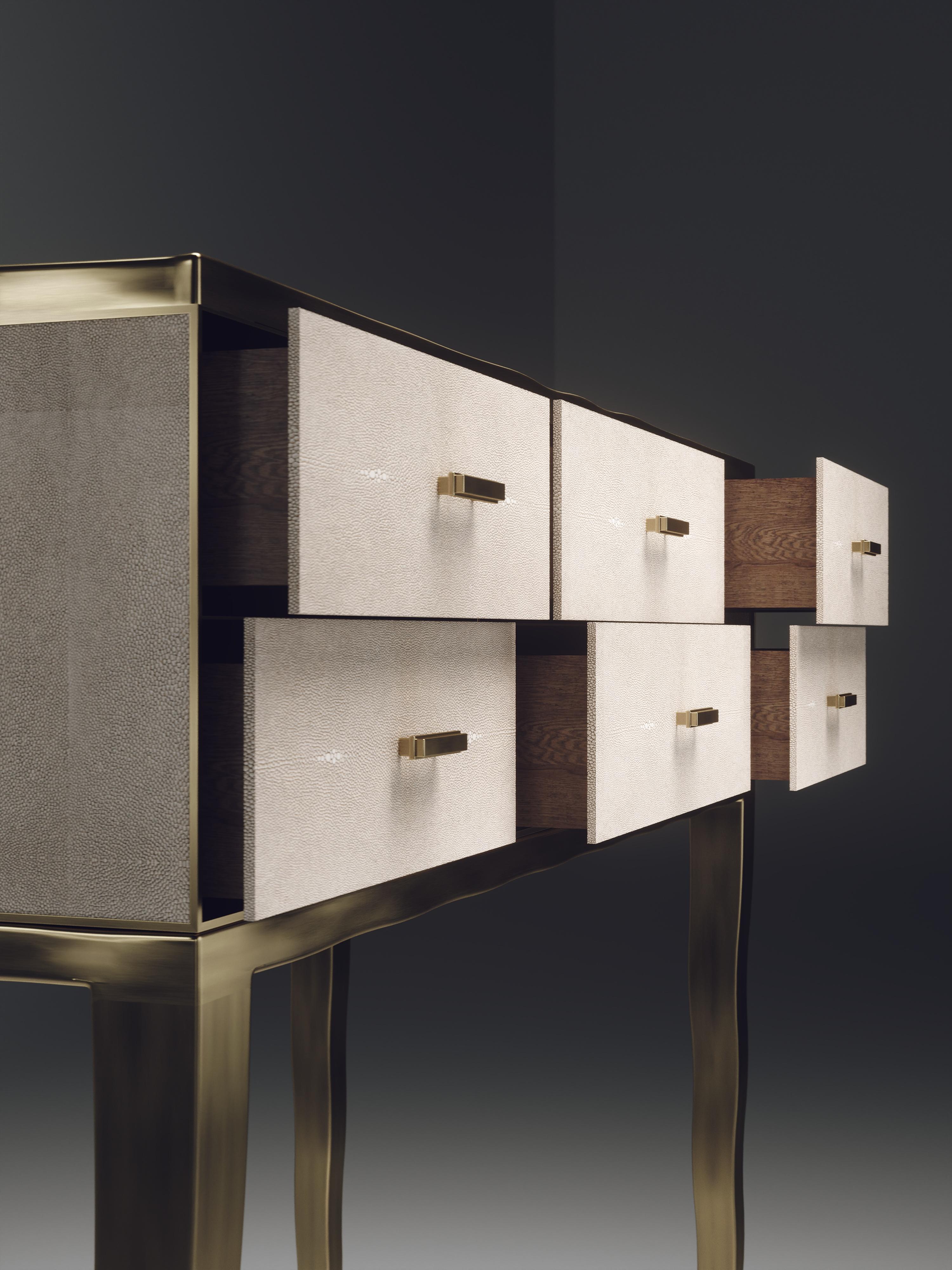 Hand-Crafted Shagreen Console with Bronze-Patina Brass Accents by R&Y Augousti For Sale