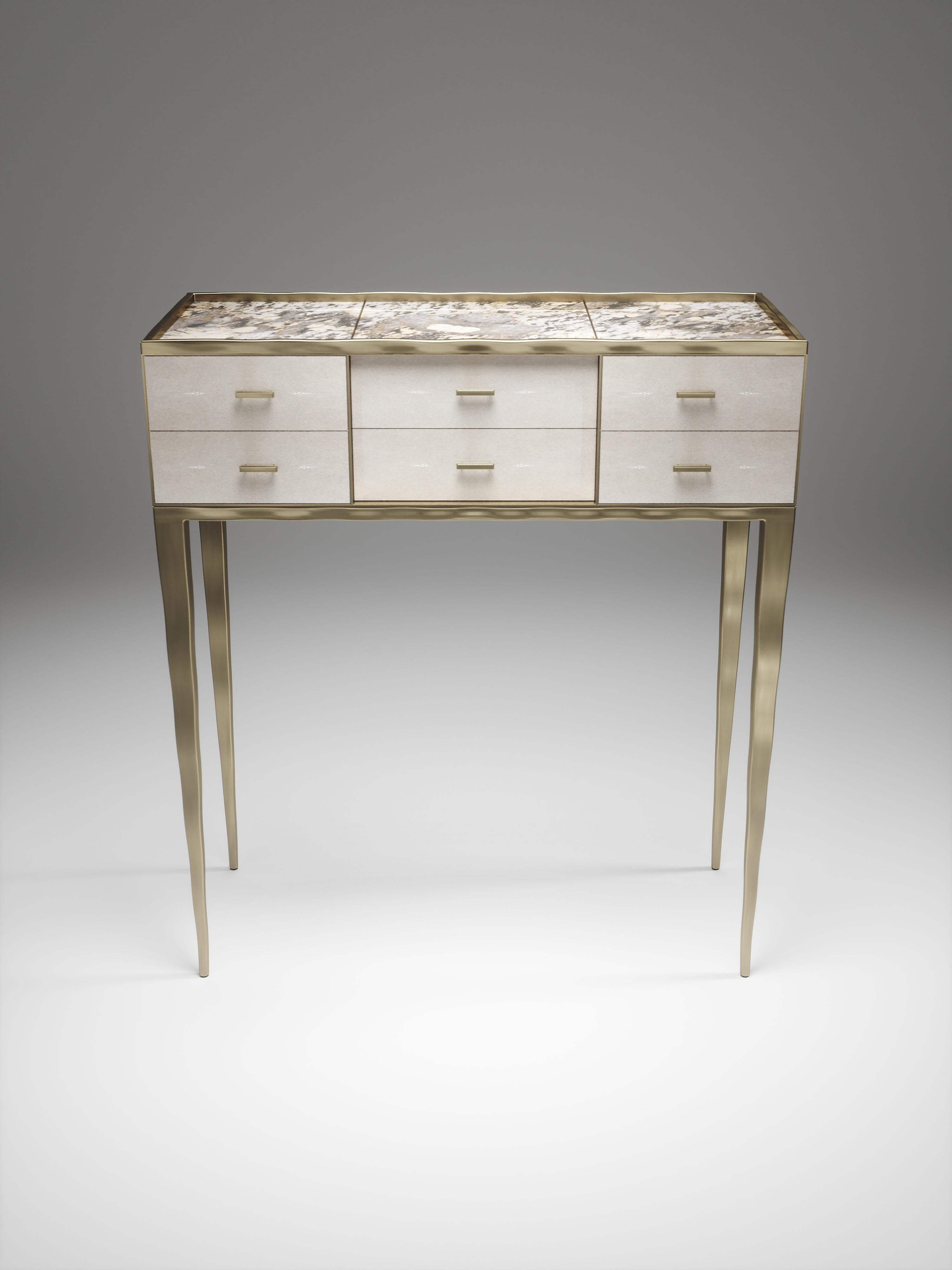 Shagreen Console with Bronze-Patina Brass Accents by R&Y Augousti In New Condition For Sale In New York, NY