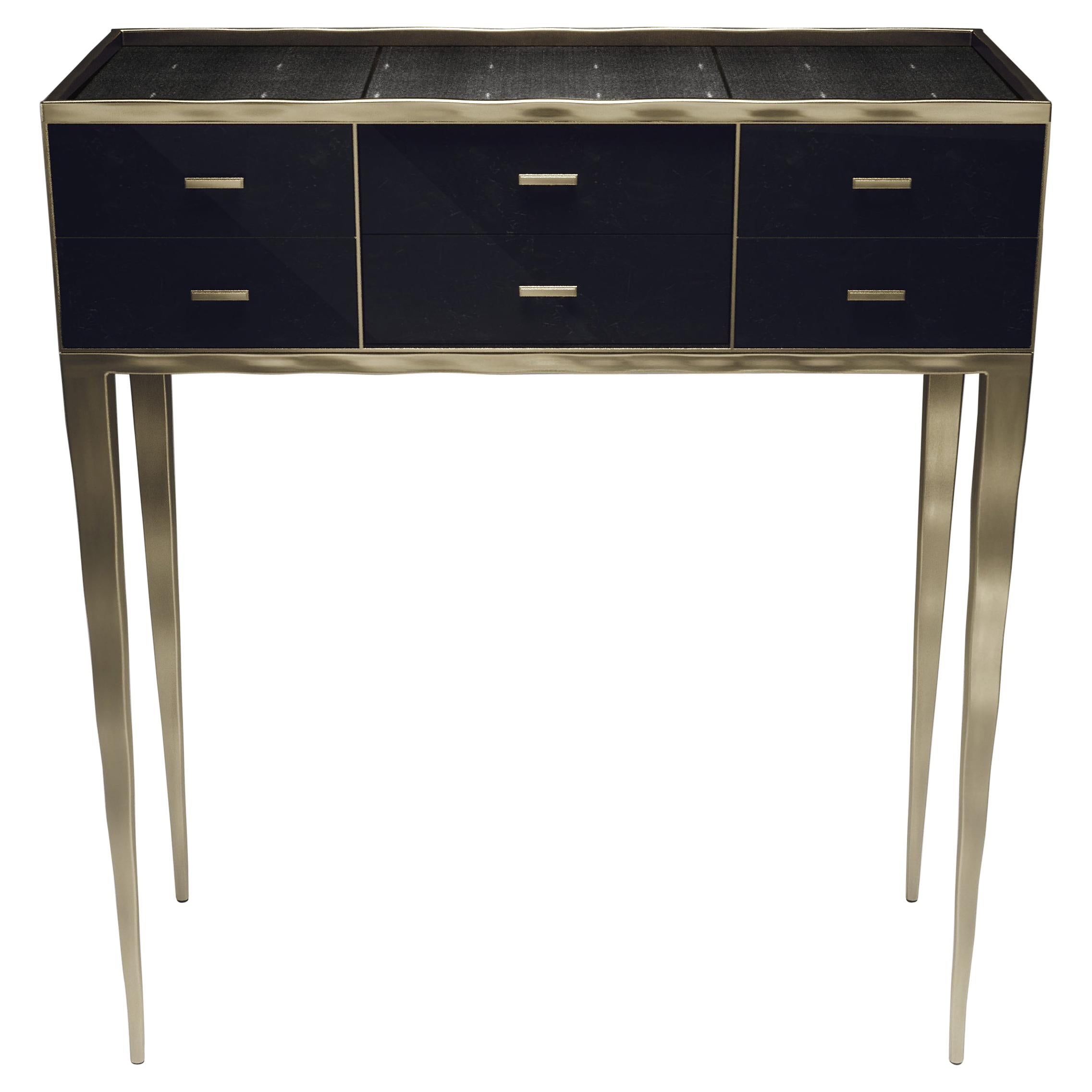 Shagreen Console with Bronze-Patina Brass Accents by R & Y Augousti For Sale
