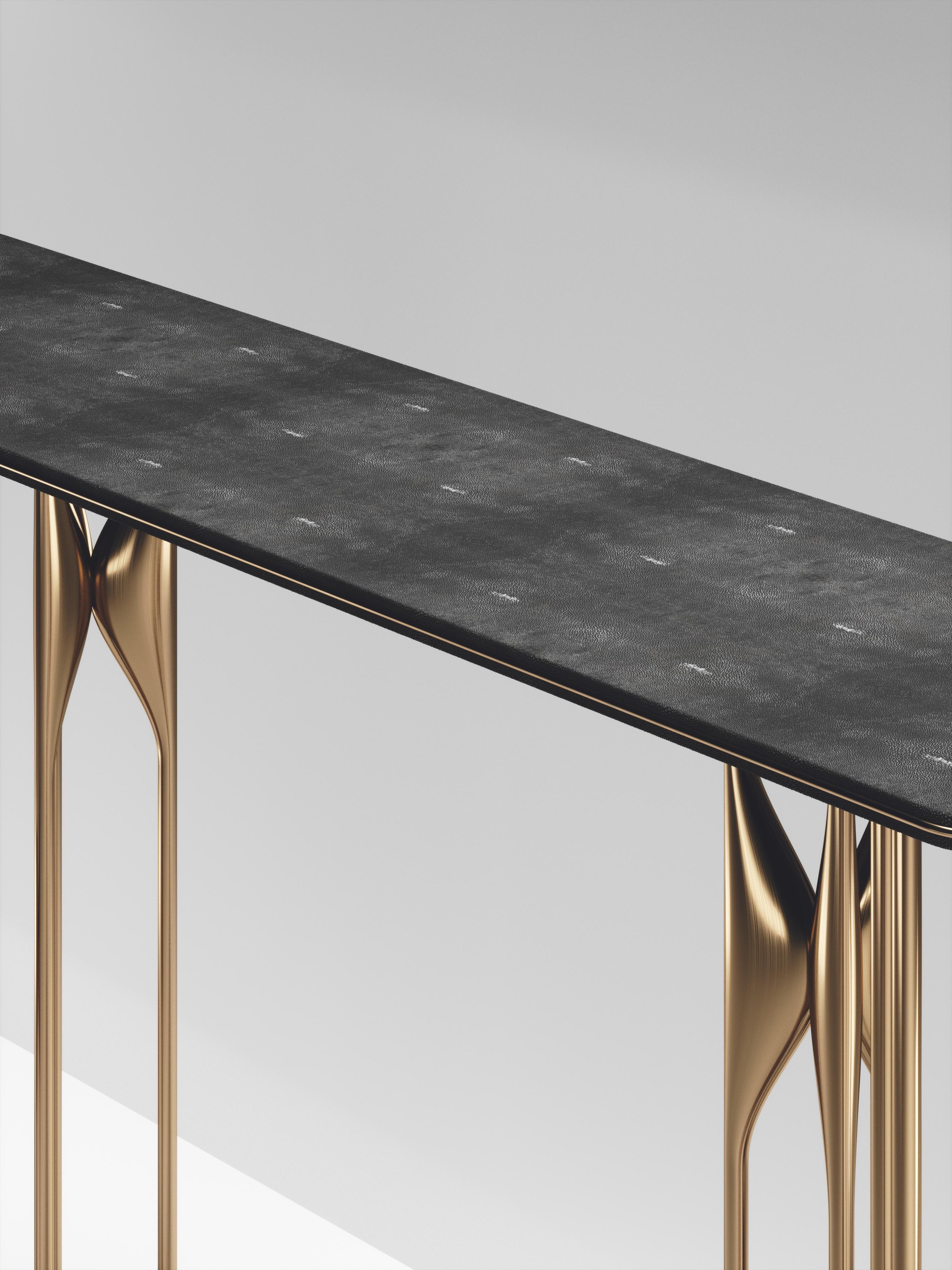 Shagreen Console with Bronze Patina Brass Details by Kifu Paris For Sale 2