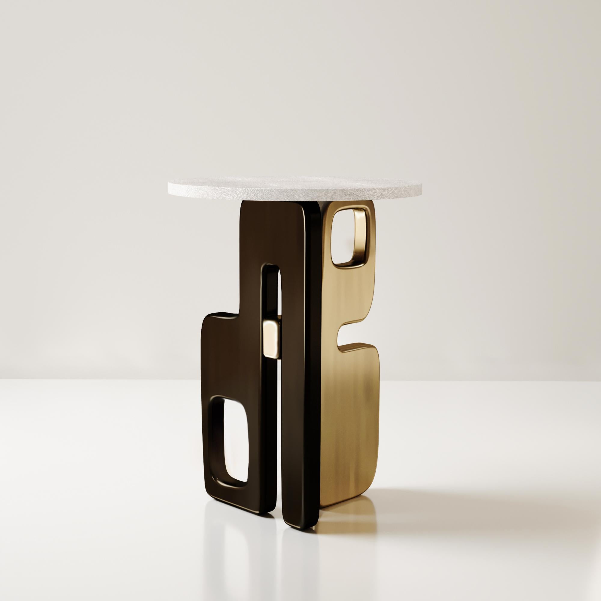 Shagreen Console with Bronze Patina Brass Details by Kifu Paris For Sale 11