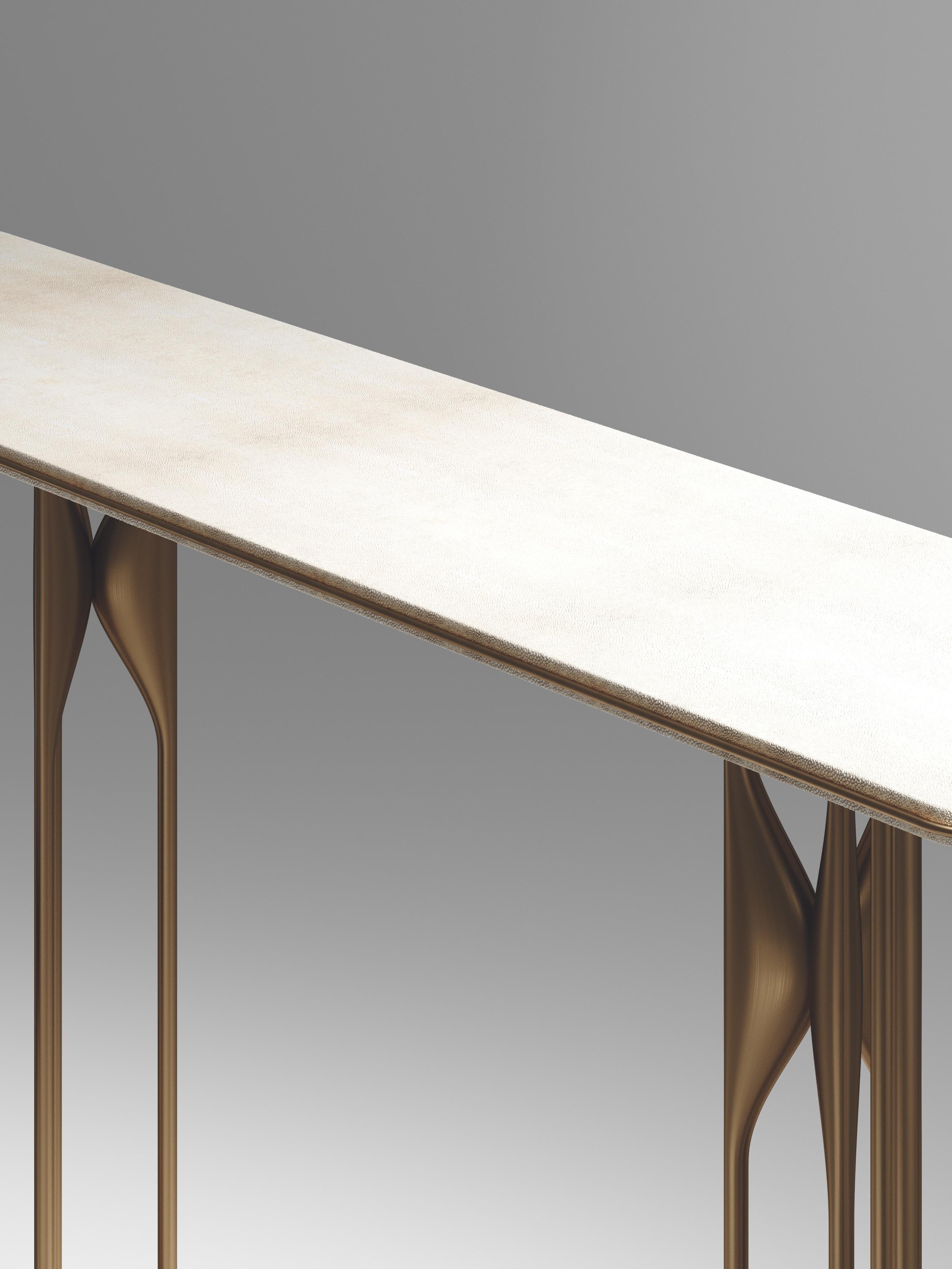 Philippine Shagreen Console with Bronze Patina Brass Details by Kifu Paris For Sale