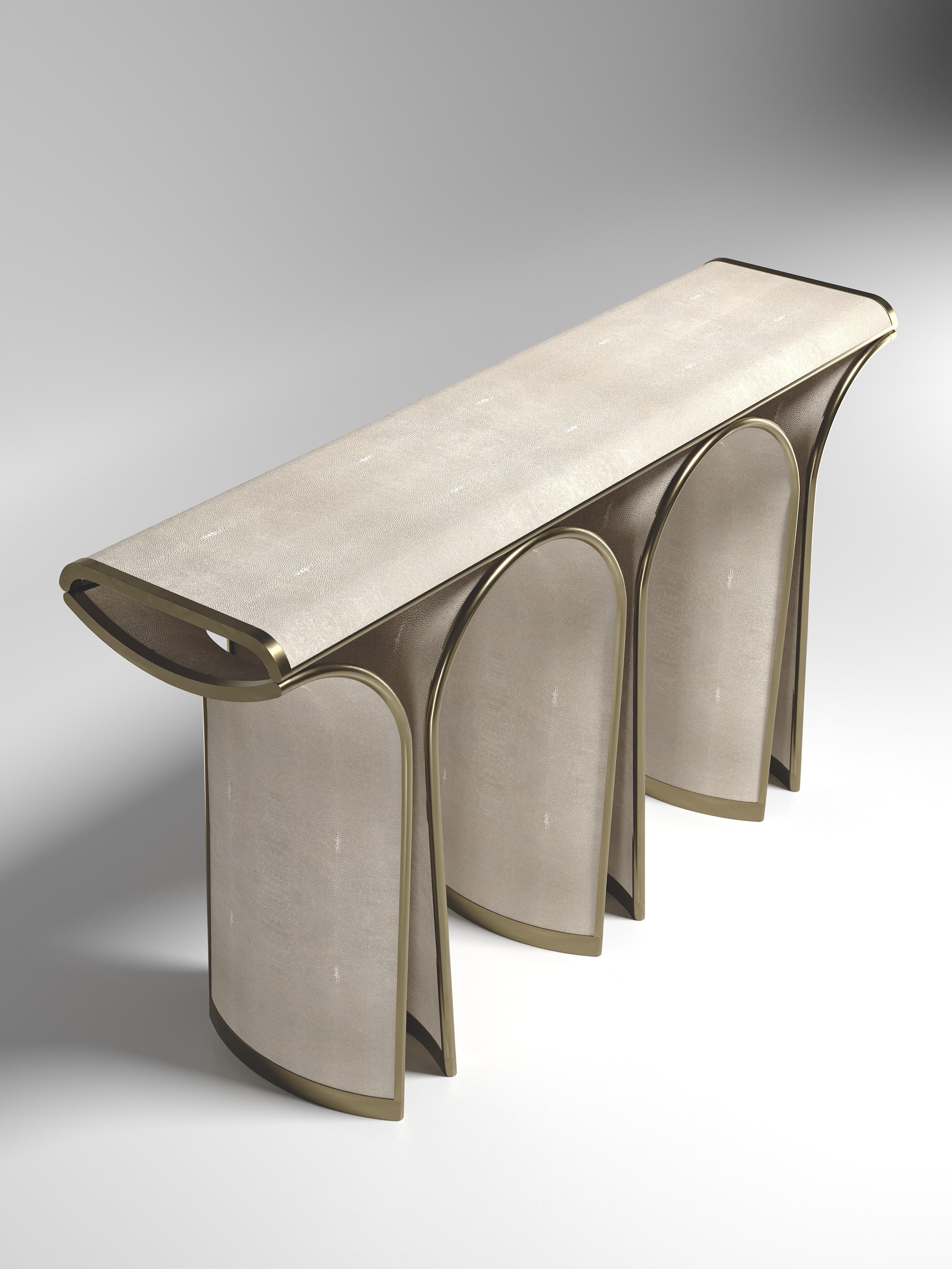Hand-Crafted Shagreen Console with Bronze-Patina Brass Details by R&Y Augousti For Sale